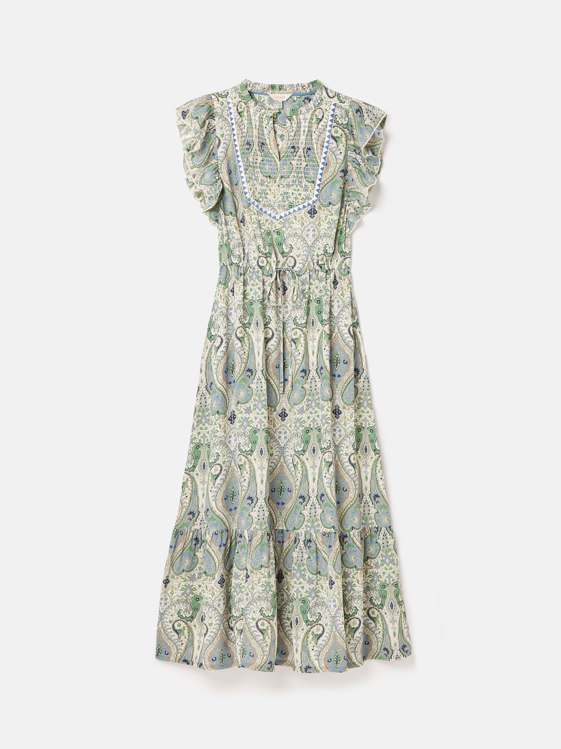 Lillia Blue/Green Tie Waist Tiered Dress - Image 5 of 5