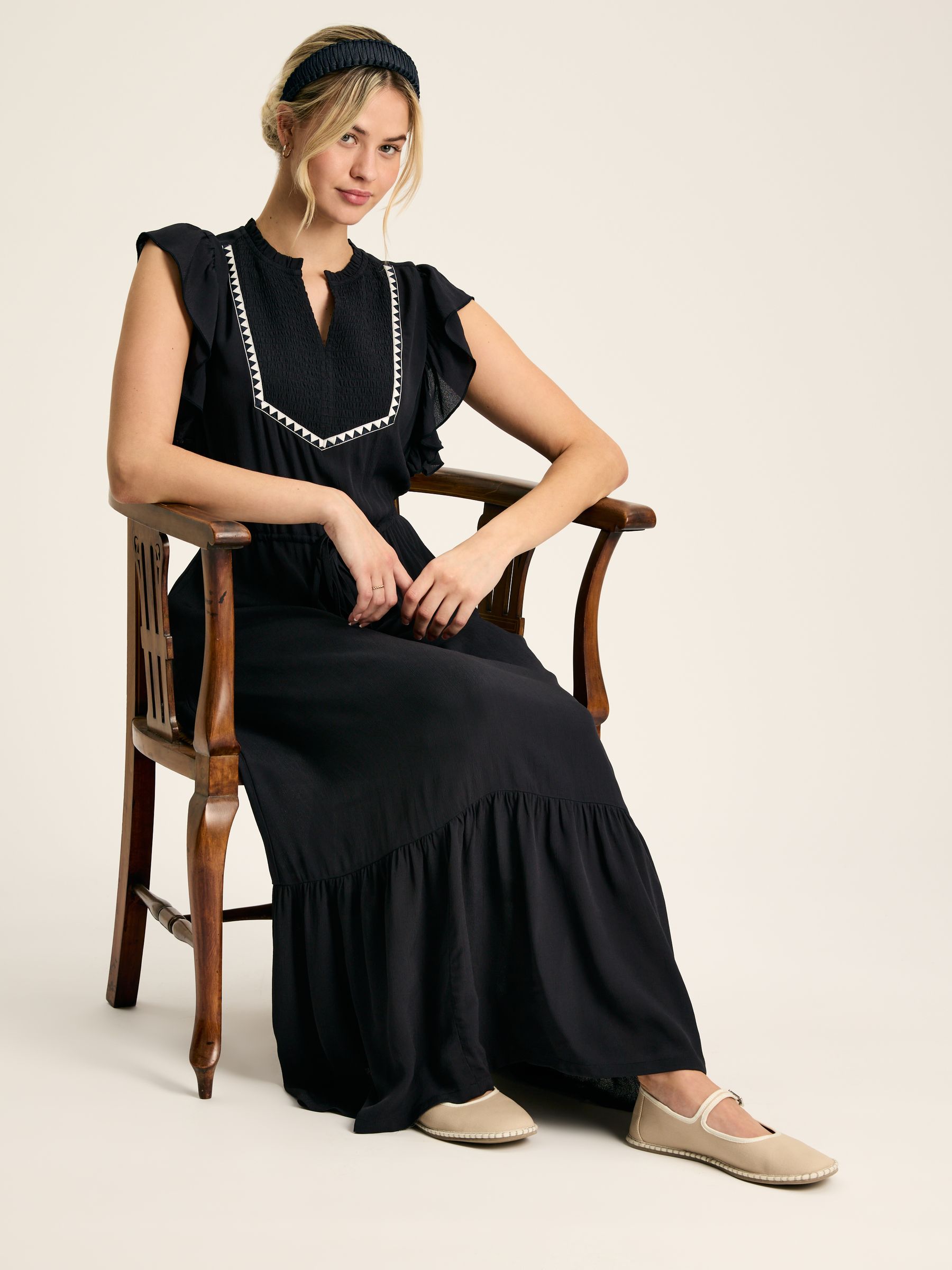 Lillia Navy Blue Tie Waist Tiered Dress - Image 3 of 7