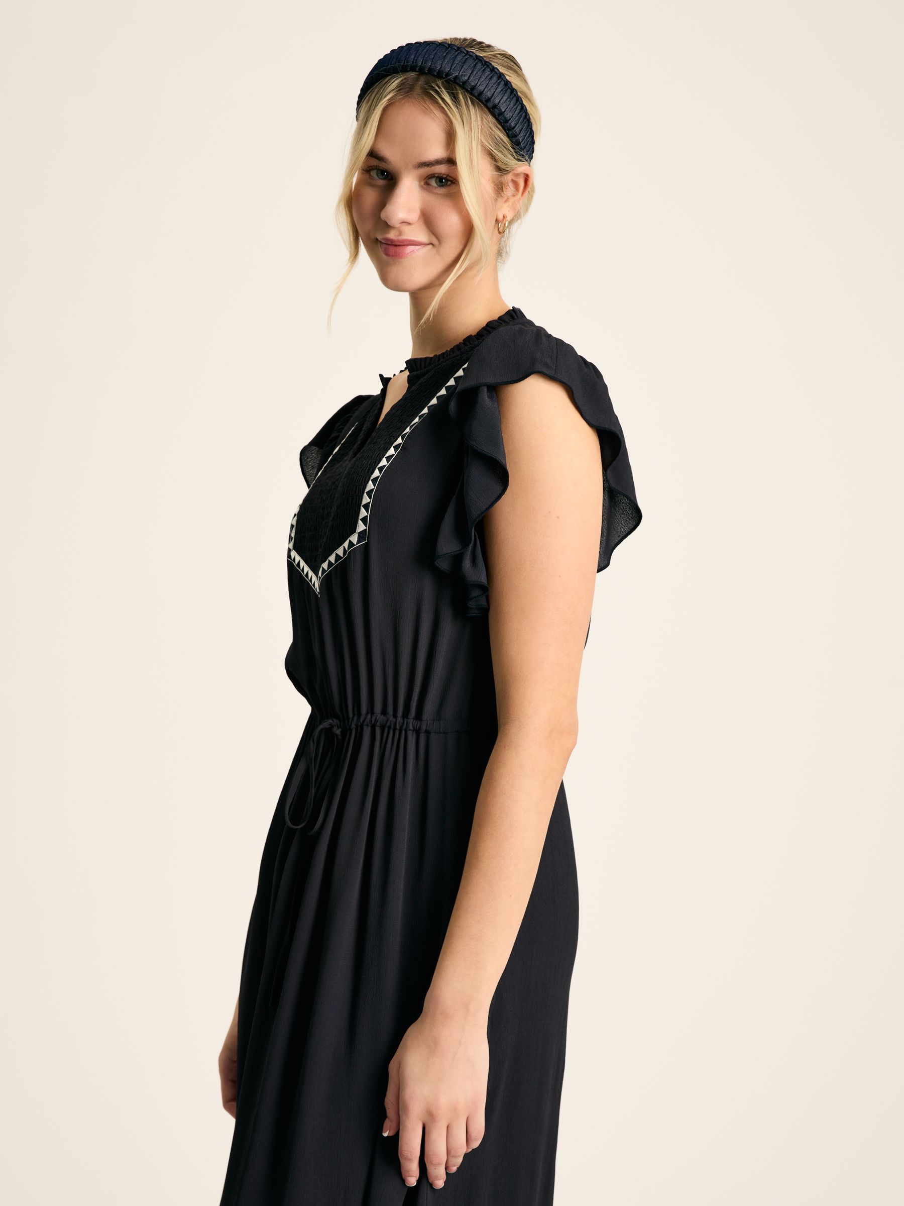 Lillia Navy Blue Tie Waist Tiered Dress - Image 5 of 7