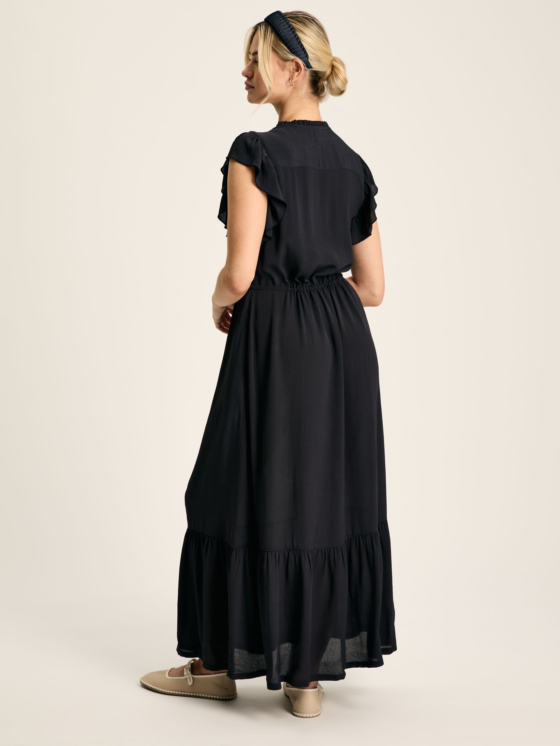 Lillia Navy Blue Tie Waist Tiered Dress - Image 8 of 8