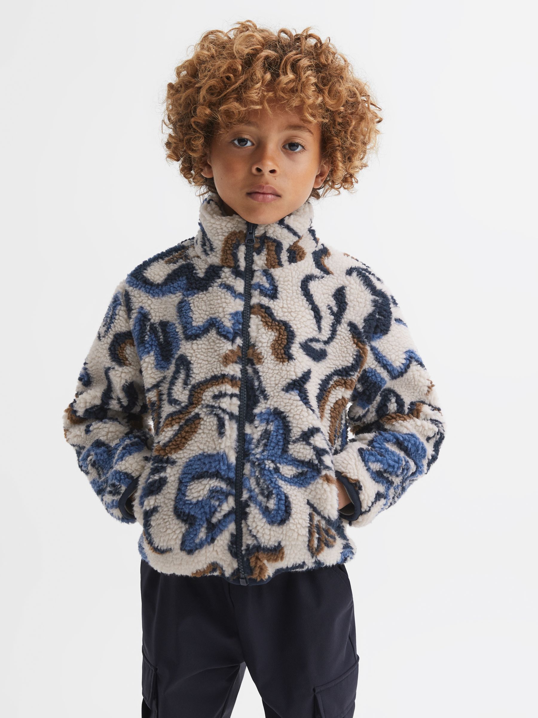 3-9 yrs Relaxed Sherpa Zip-Through Jacket in Ecru Multi - Image 1 of 6