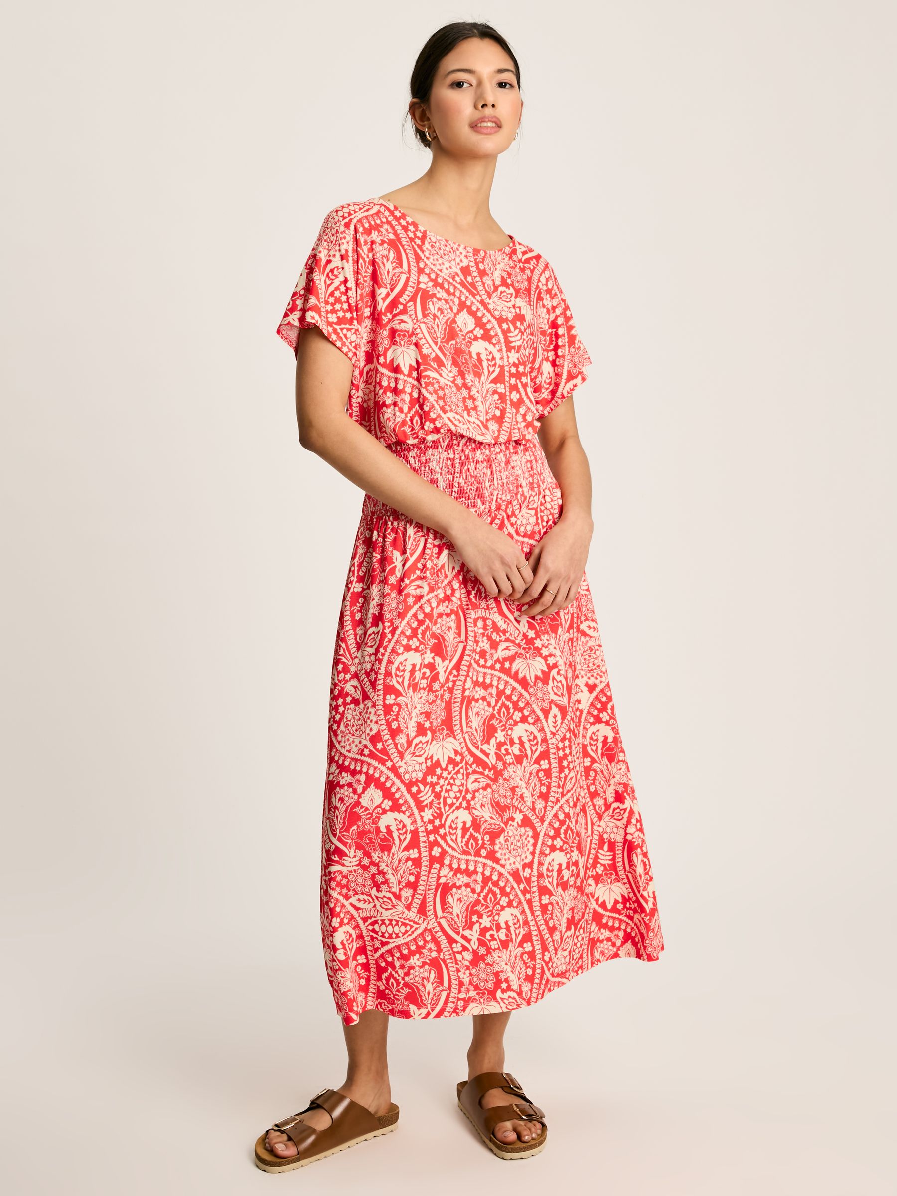 Emmeline Red Paisley Short Sleeve Midi Dress - Image 3 of 7