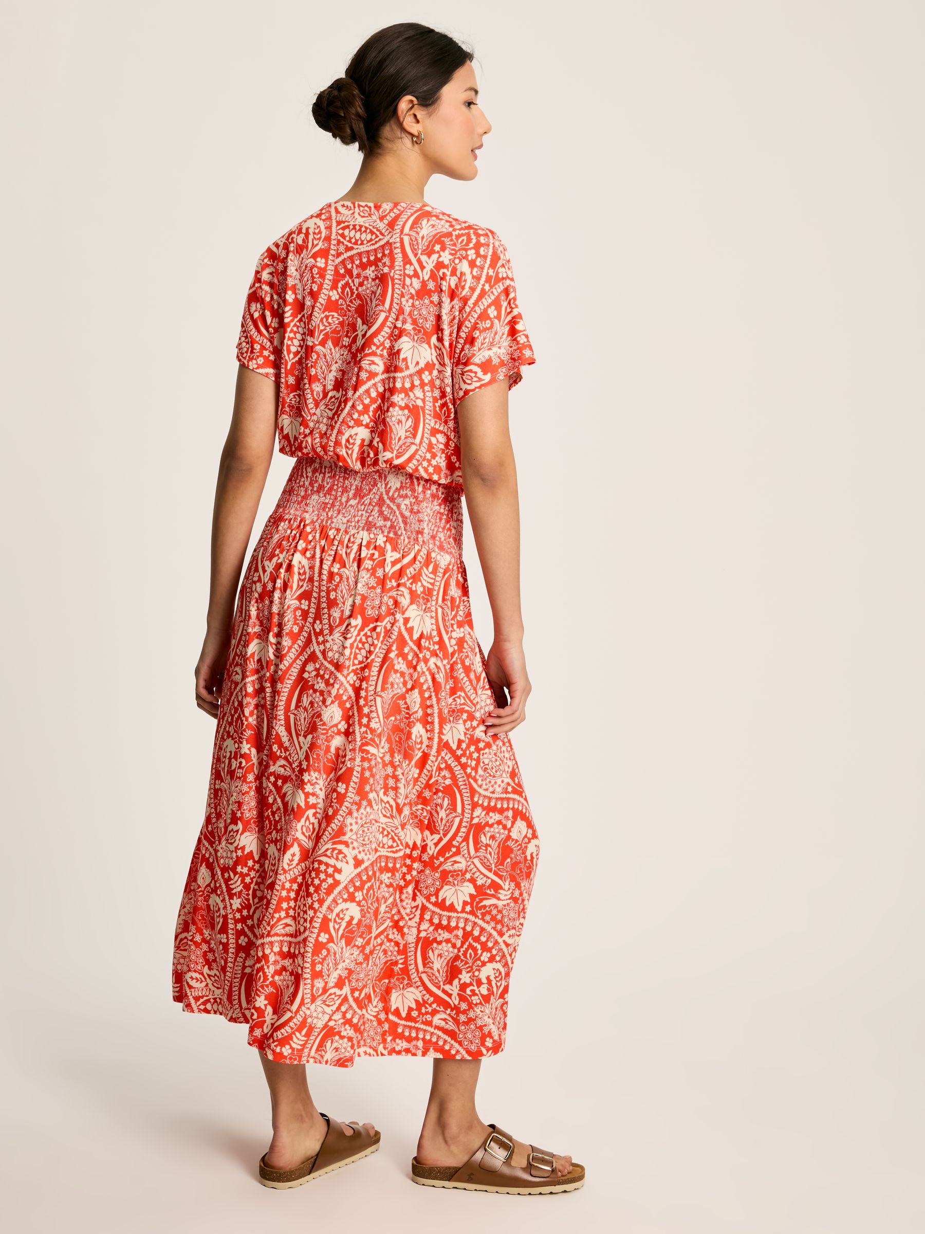 Emmeline Red Paisley Short Sleeve Midi Dress - Image 4 of 7