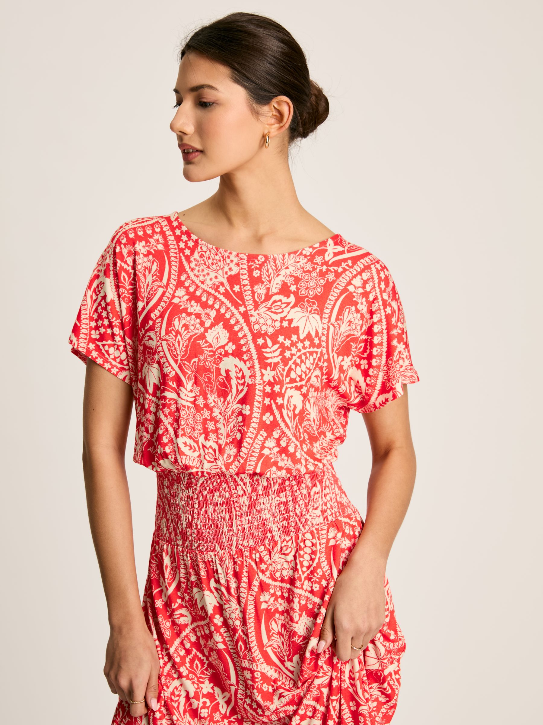 Emmeline Red Paisley Short Sleeve Midi Dress - Image 6 of 7