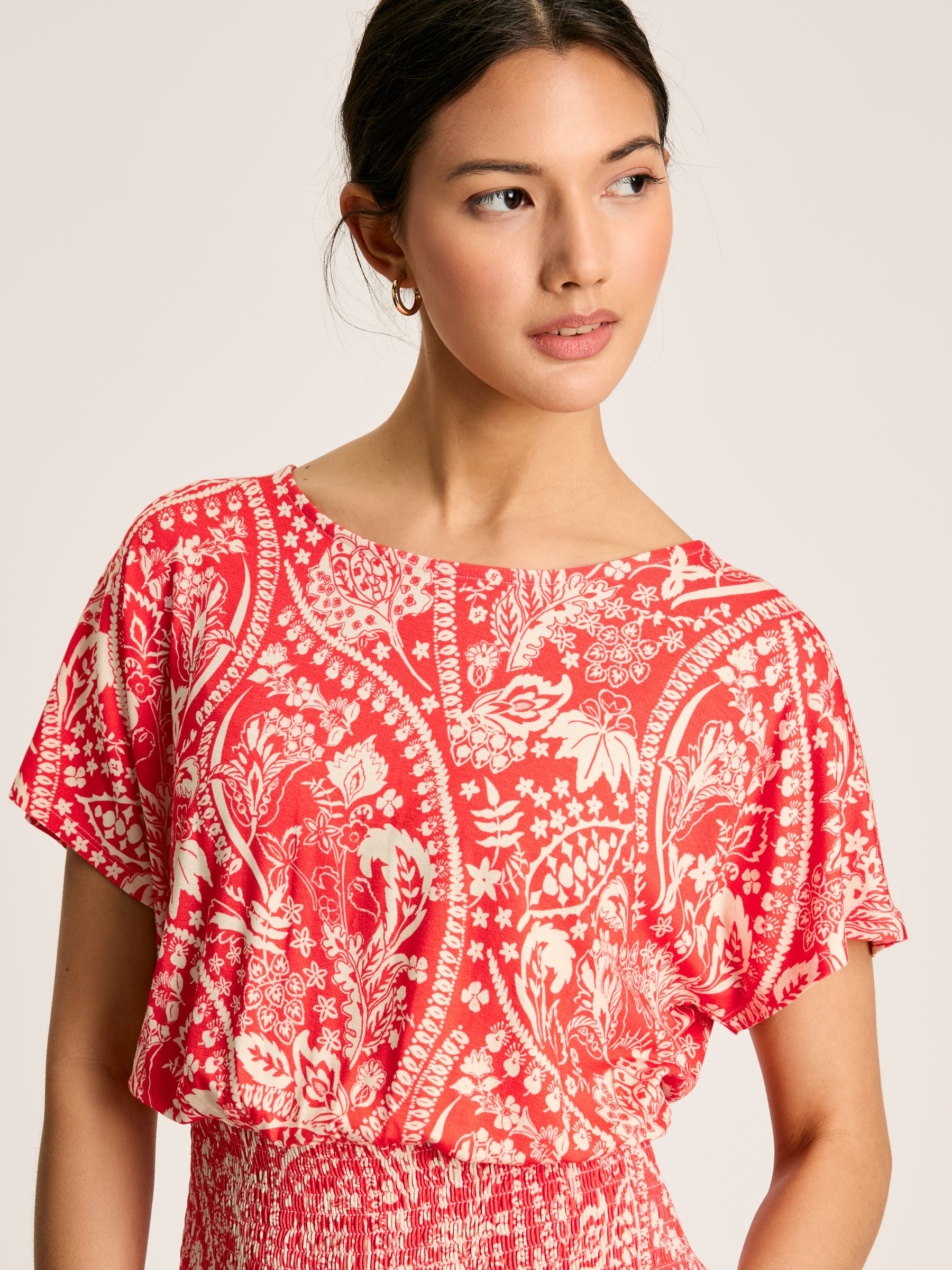 Emmeline Red Paisley Short Sleeve Midi Dress - Image 7 of 7