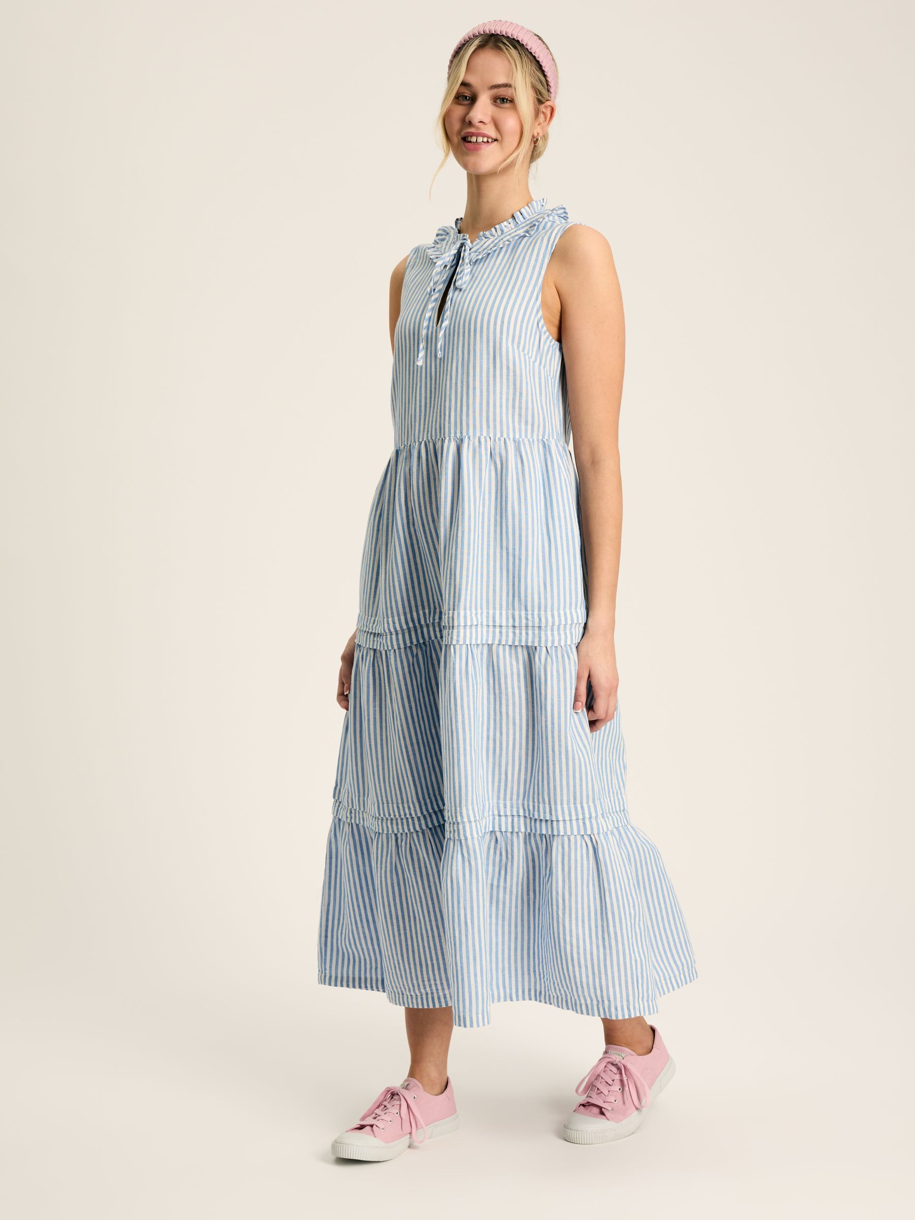 Ophelia Blue & White Sleeveless Tiered Dress - Image 1 of 6