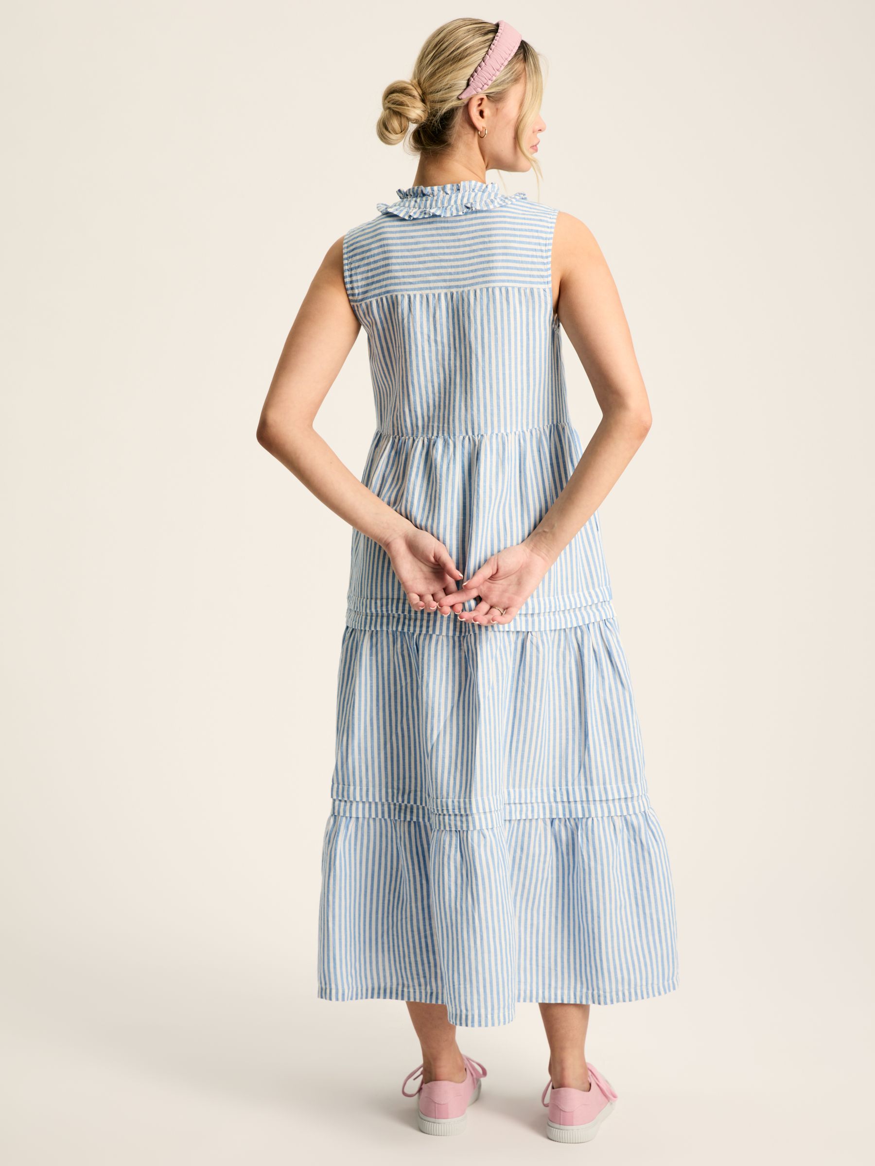 Ophelia Blue & White Sleeveless Tiered Dress - Image 2 of 6