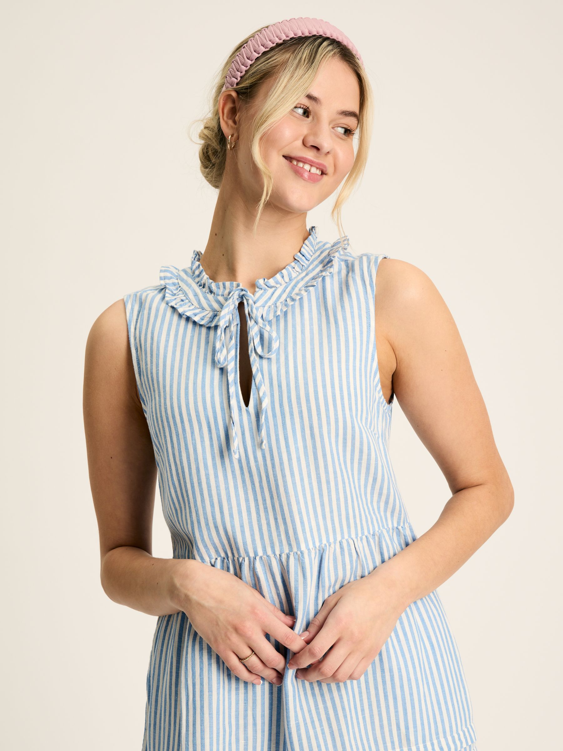 Ophelia Blue & White Sleeveless Tiered Dress - Image 3 of 6
