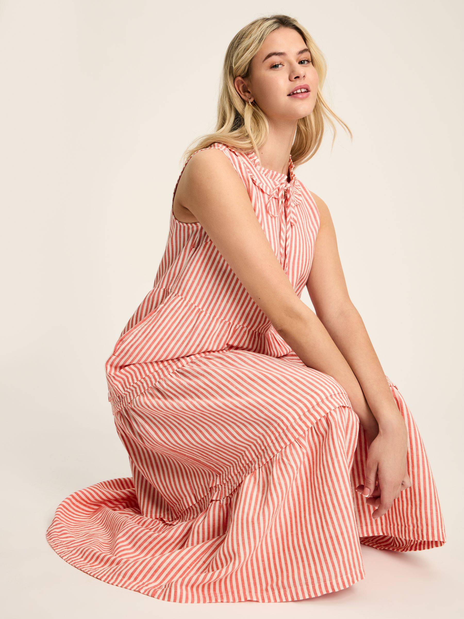 Ophelia Red & White Sleeveless Tiered Dress - Image 1 of 8