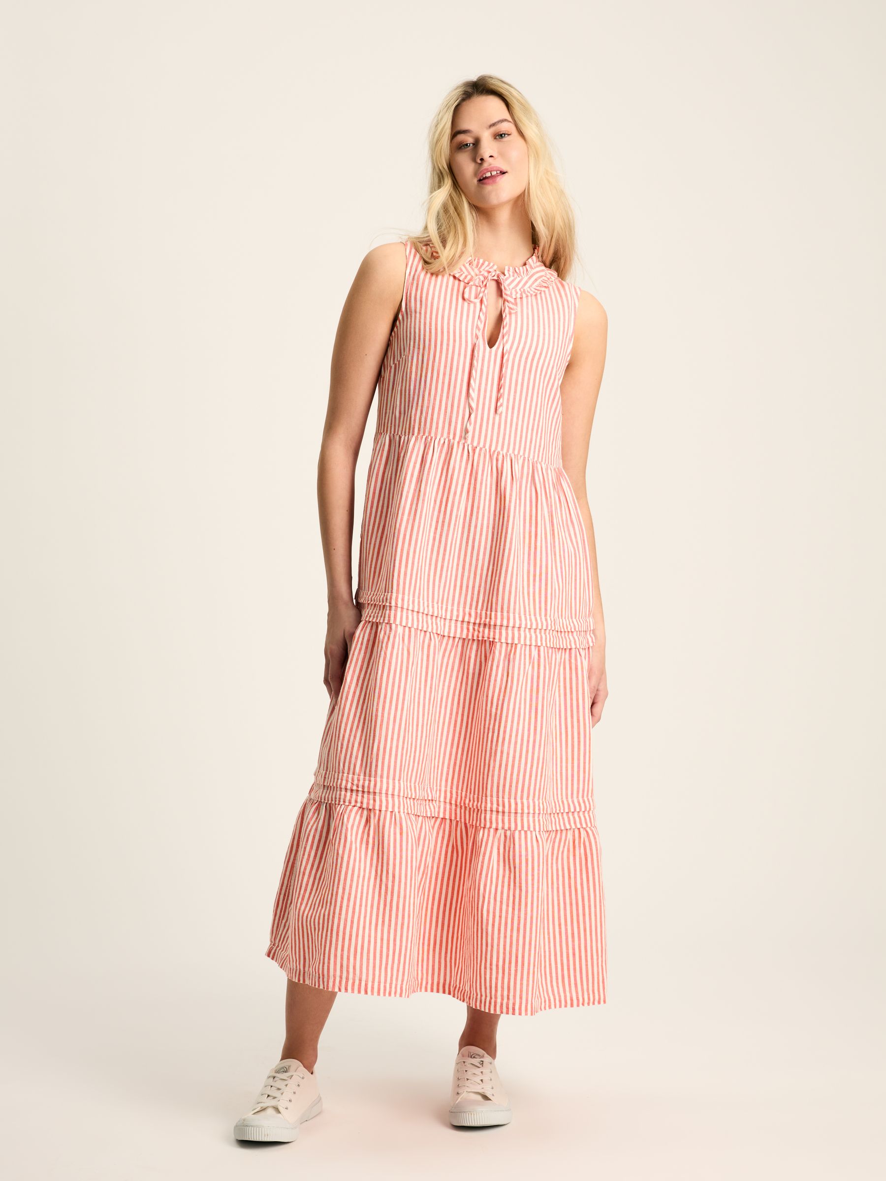 Ophelia Red & White Sleeveless Tiered Dress - Image 2 of 8