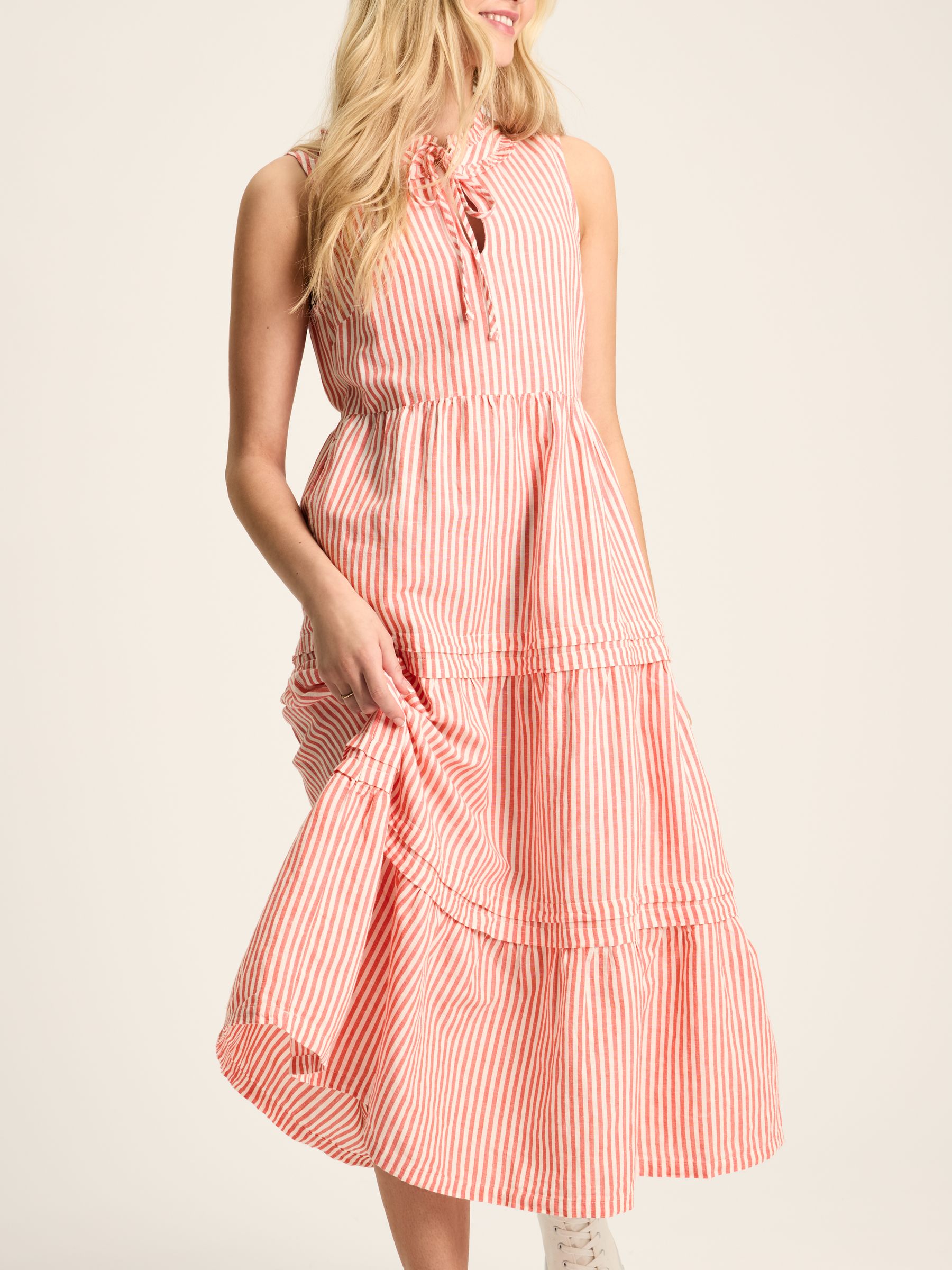 Ophelia Red & White Sleeveless Tiered Dress - Image 5 of 8