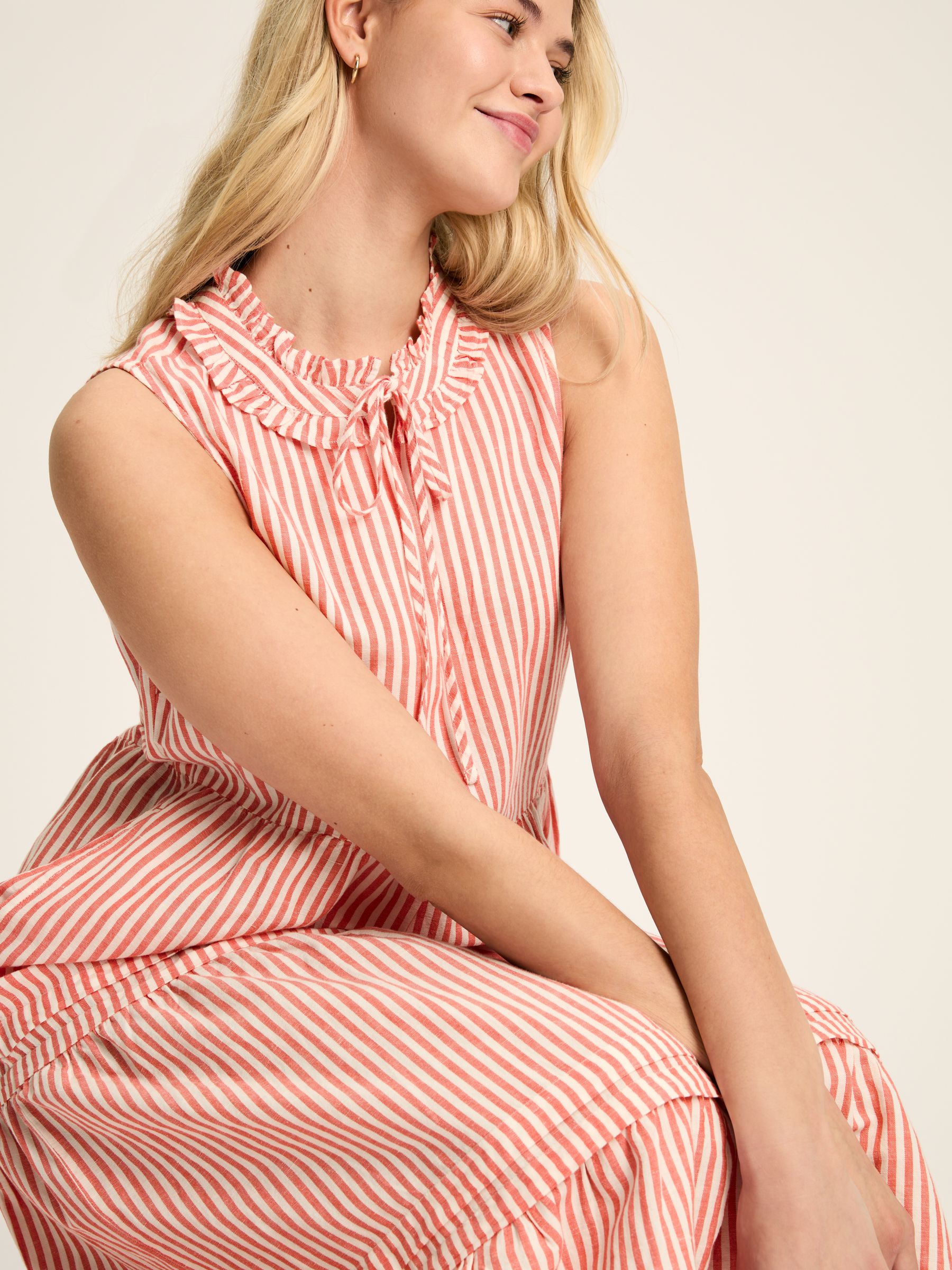 Ophelia Red & White Sleeveless Tiered Dress - Image 6 of 8