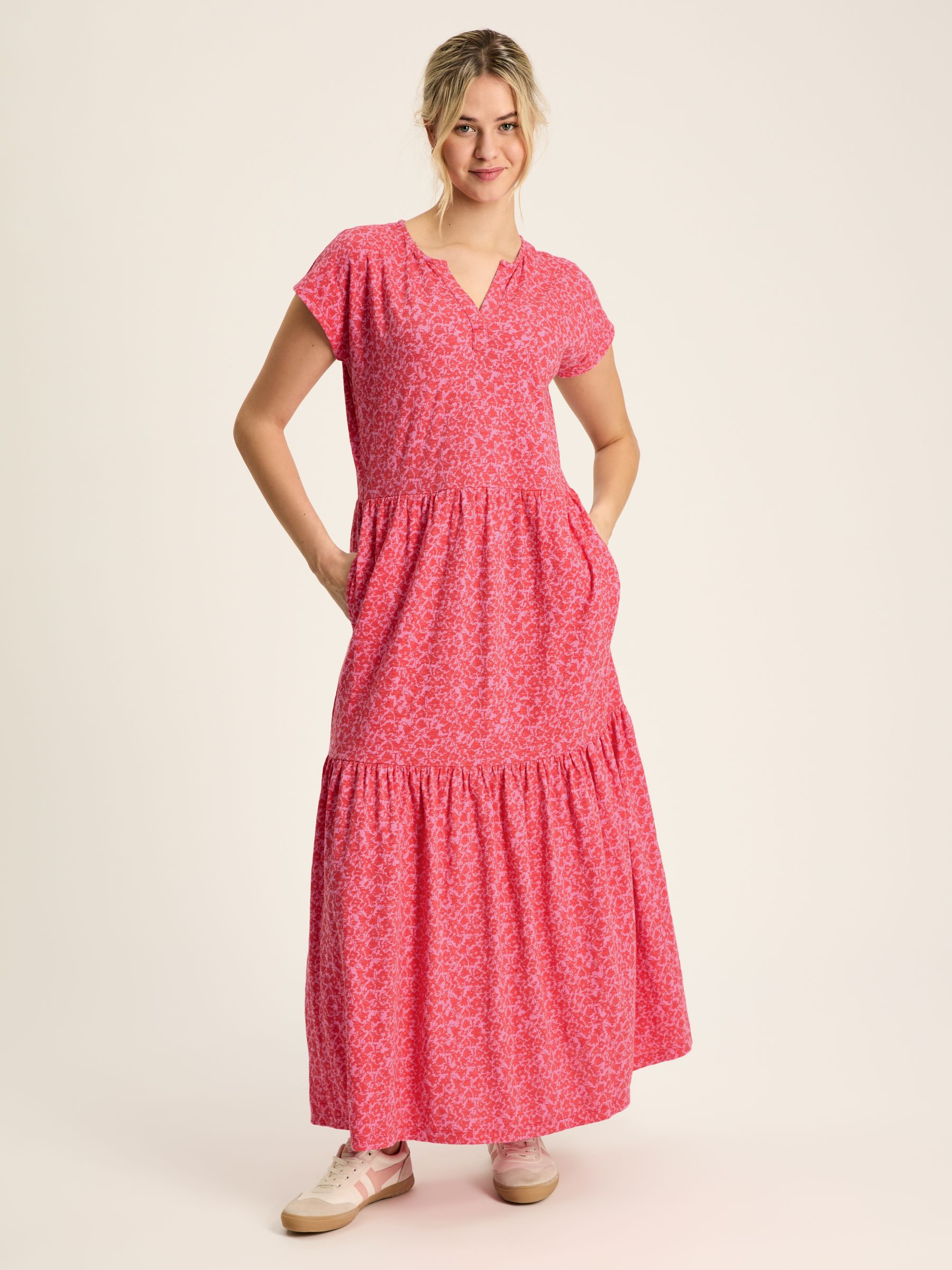 Ariana Pink Jersey Tiered Dress - Image 1 of 7