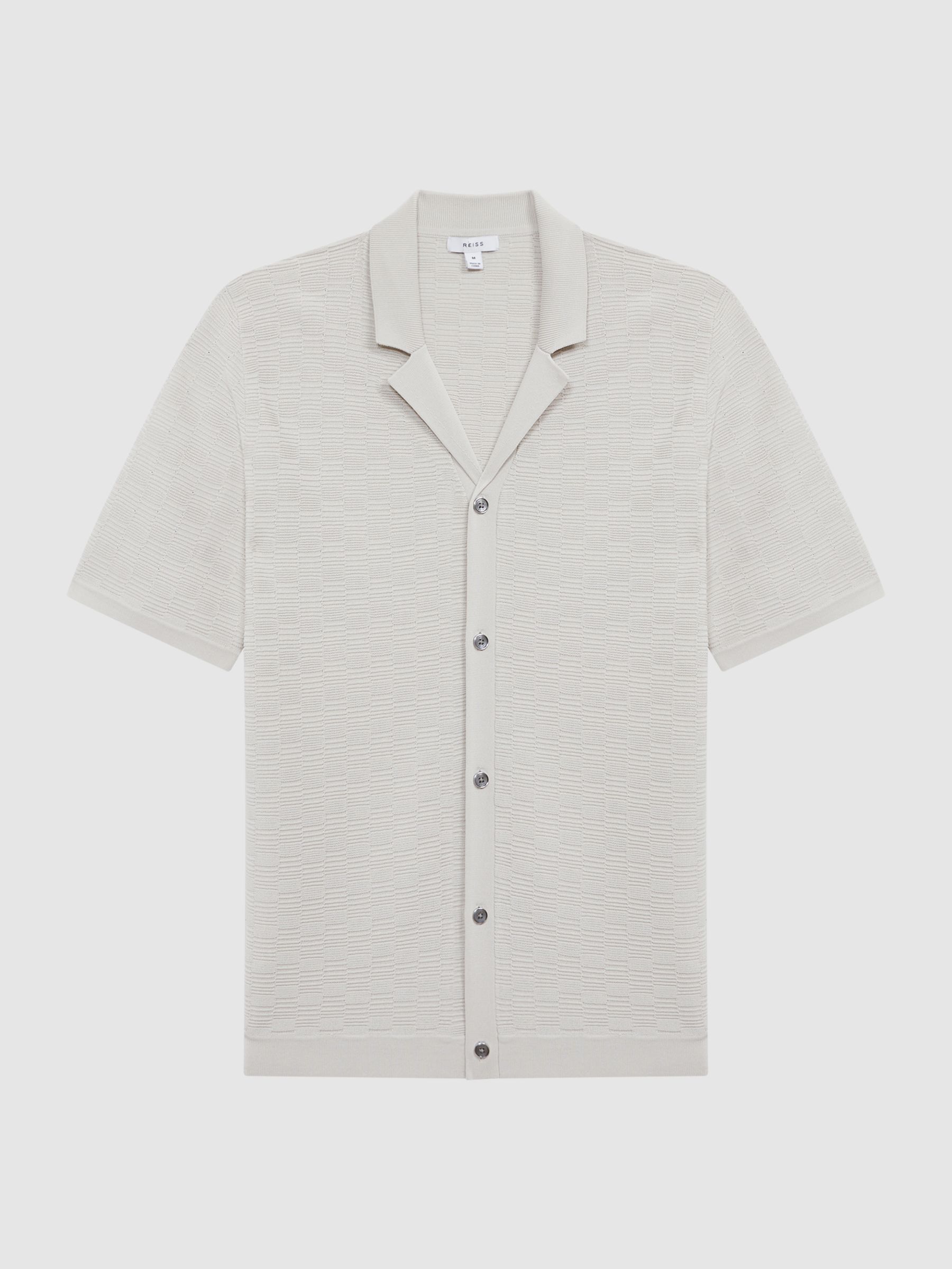 Textured Cuban Collar Button-Through Shirt in Ice Grey - Image 2 of 5