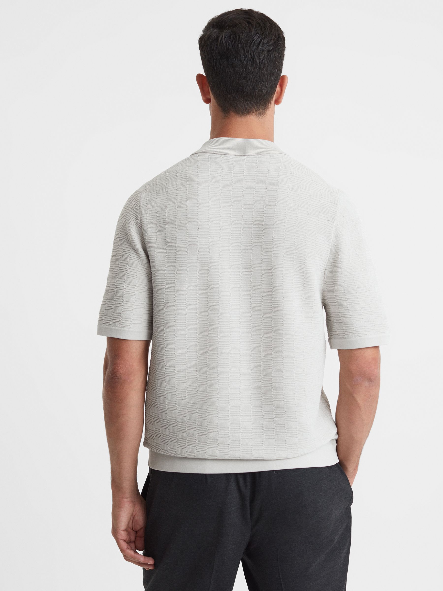 Textured Cuban Collar Button-Through Shirt in Ice Grey - Image 5 of 5