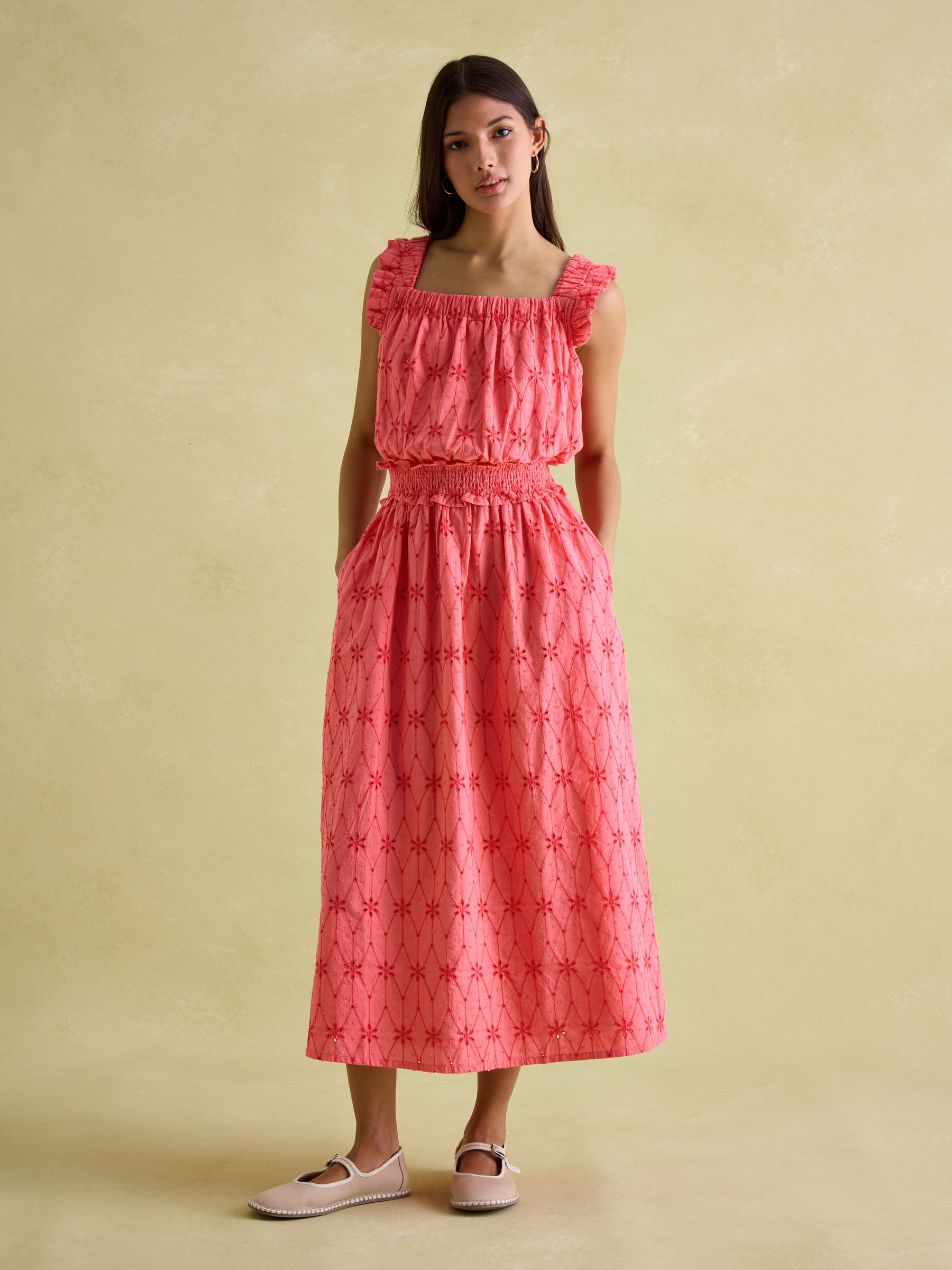 Nadia Coral Pink Broderie Sun Dress - Image 1 of 6
