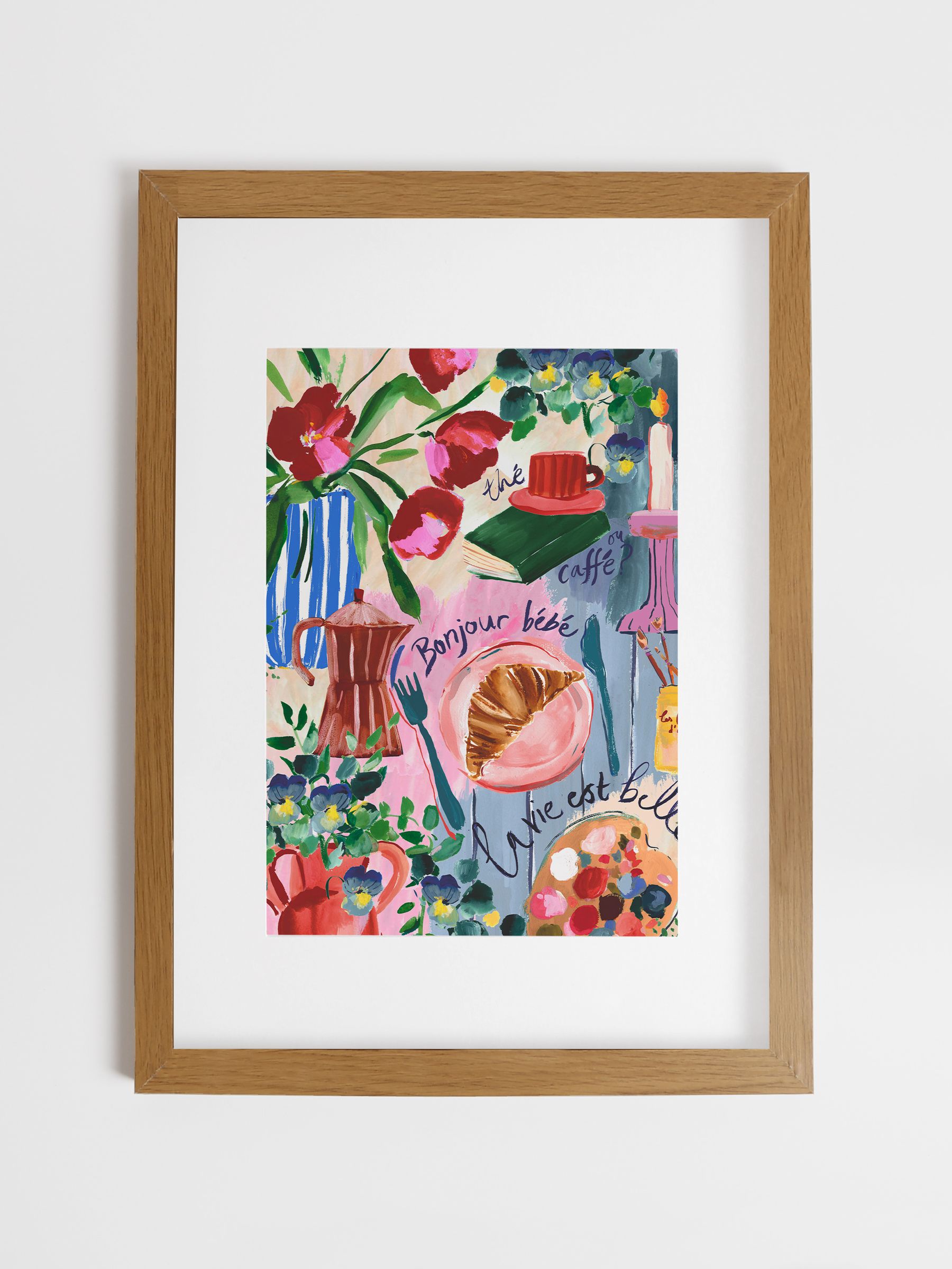 Multi Bonjour Bebe Wood Mounted Framed Print Wall 53 x 73cm Art - Image 1 of 4
