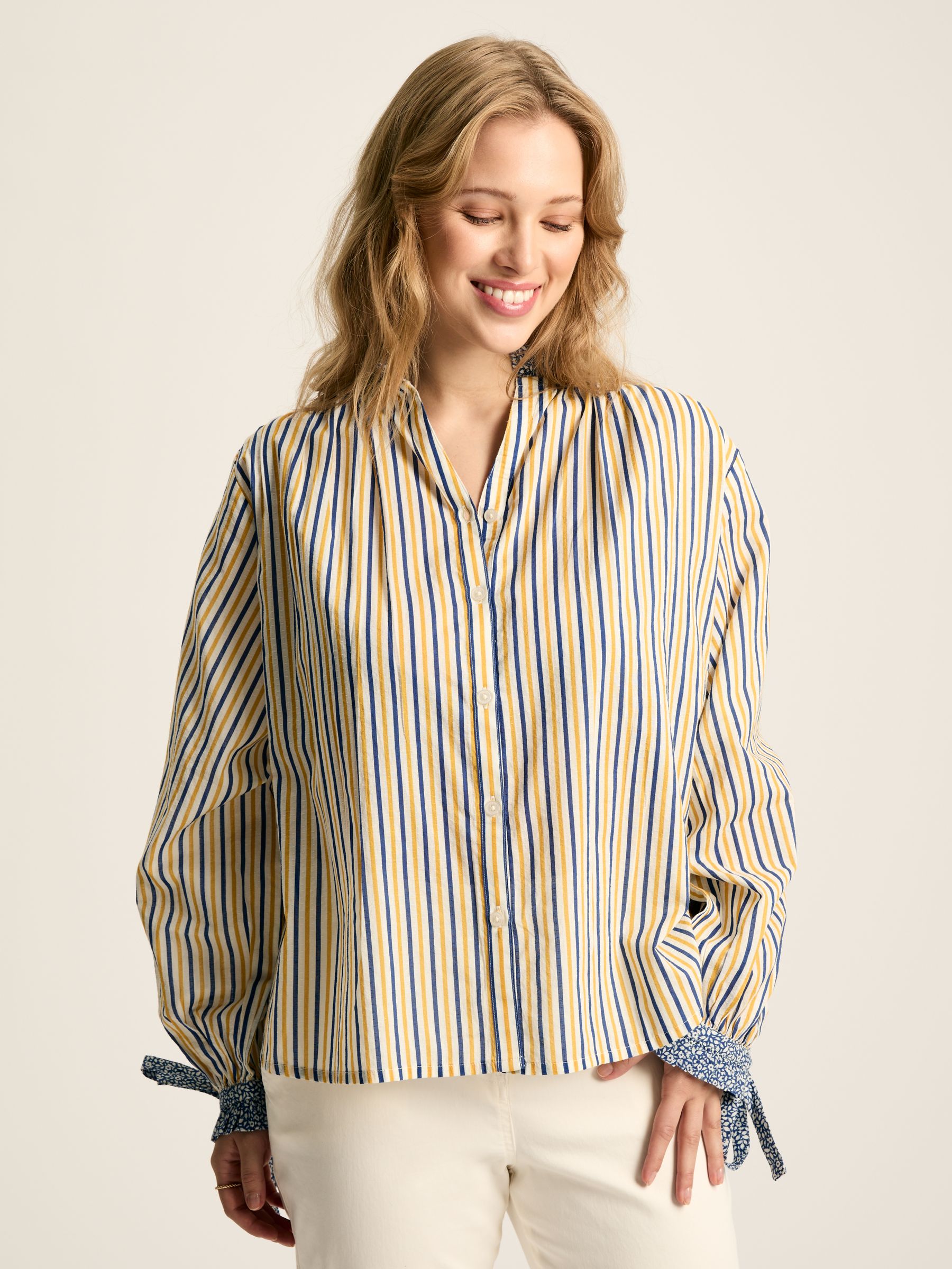 Anna Yellow/Blue Frill Neck Blouse - Image 1 of 6