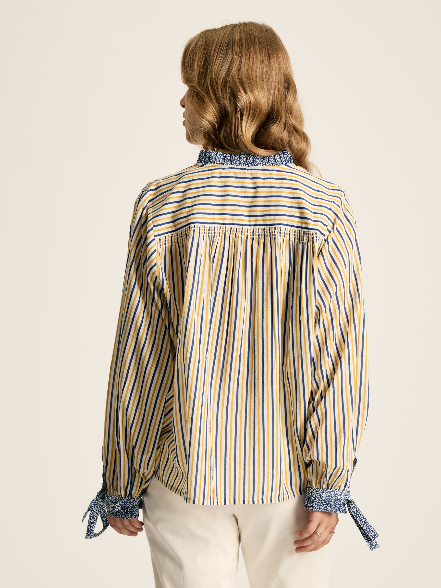 Anna Yellow/Blue Frill Neck Blouse - Image 2 of 6