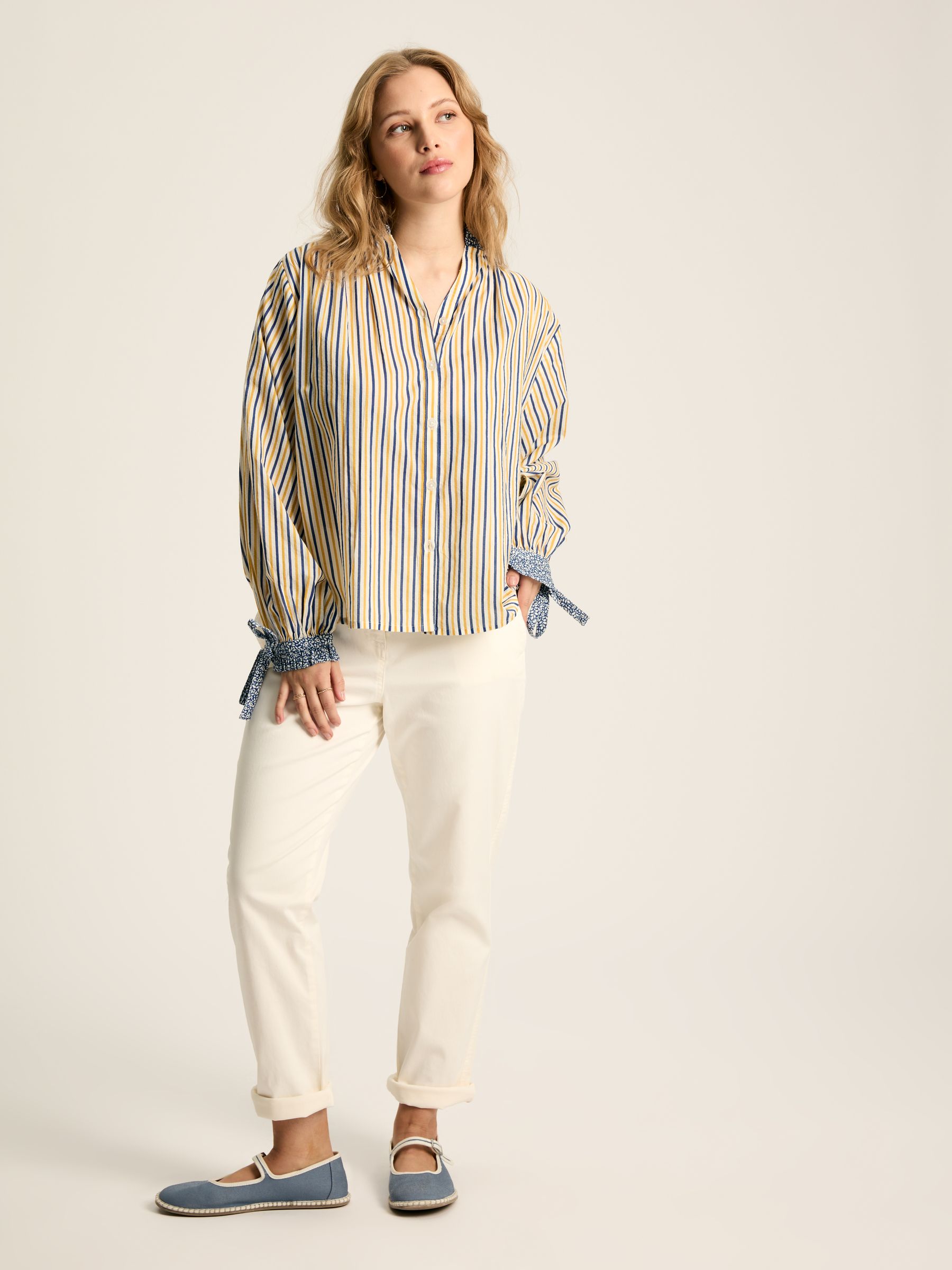 Anna Yellow/Blue Frill Neck Blouse - Image 3 of 6