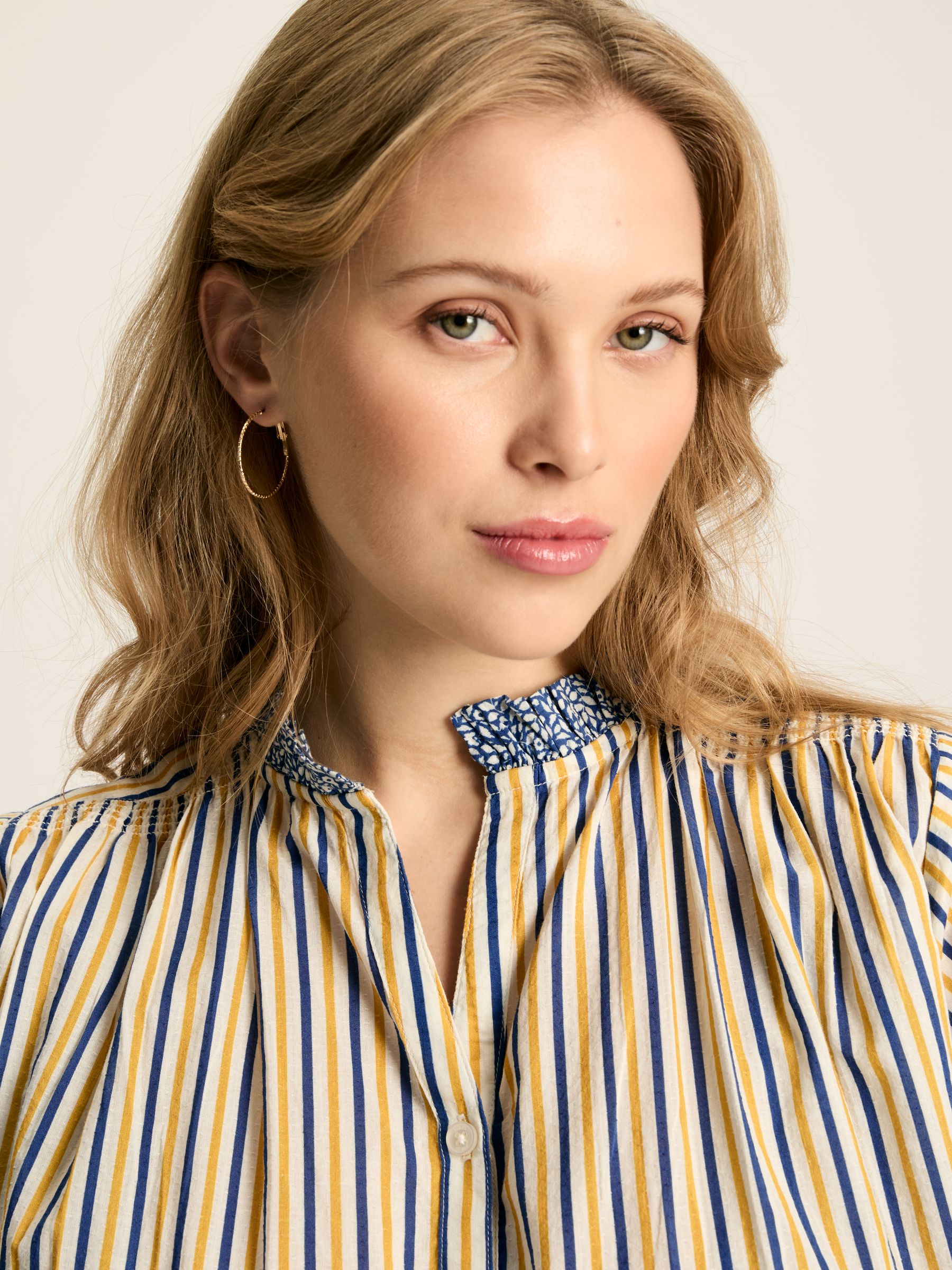 Anna Yellow/Blue Frill Neck Blouse - Image 4 of 6