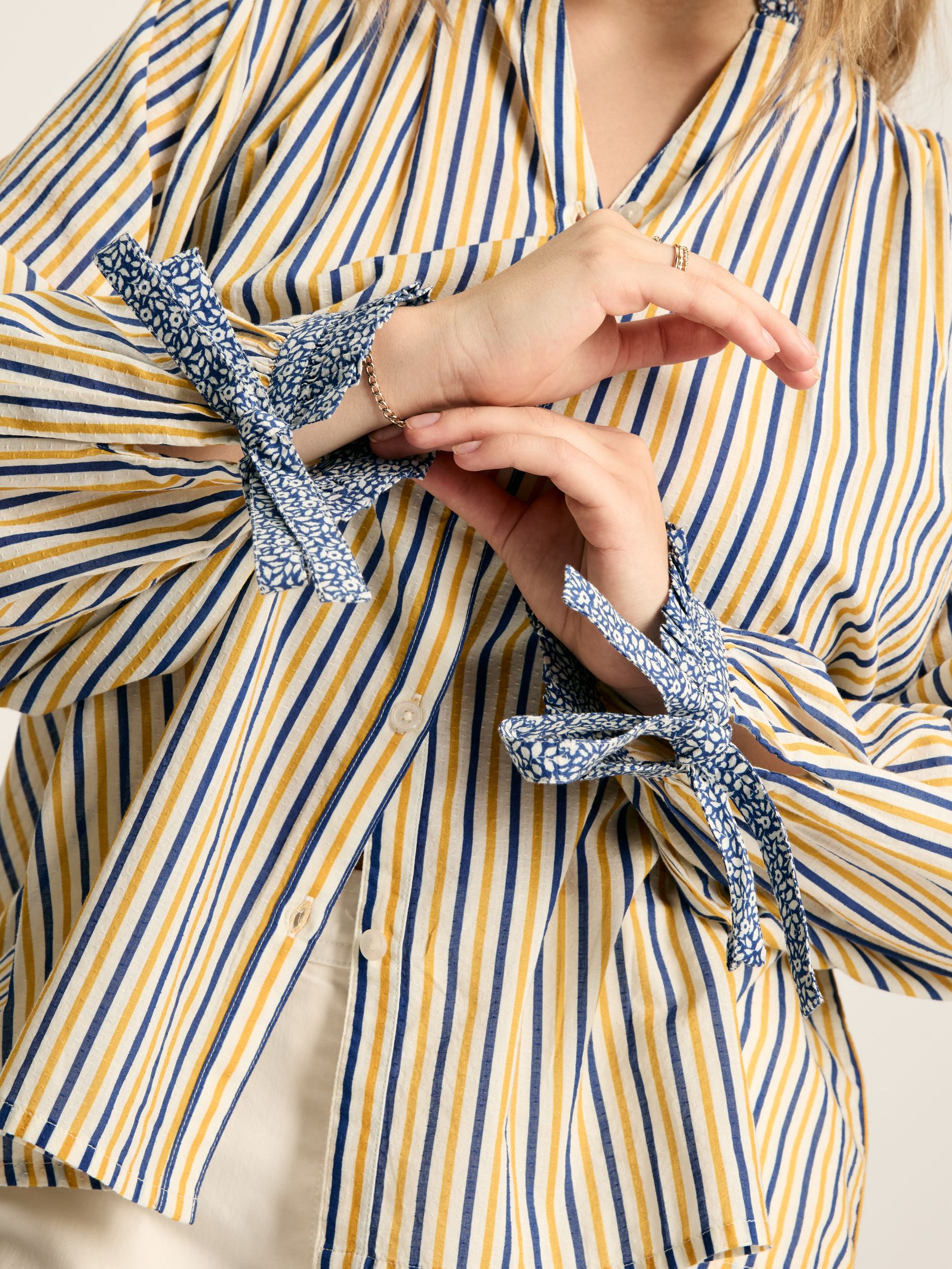 Anna Yellow/Blue Frill Neck Blouse - Image 5 of 6