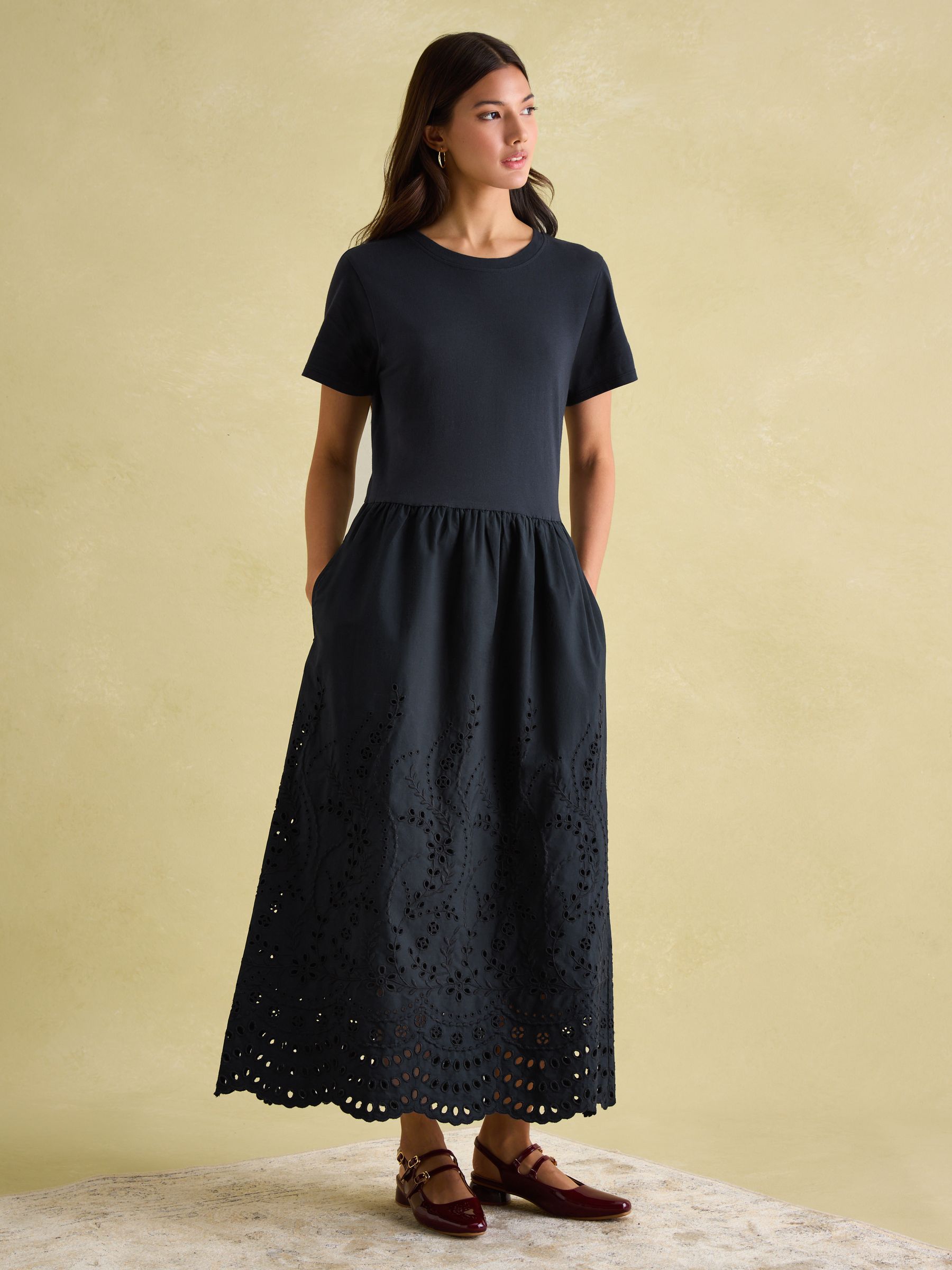 Reid Navy Broderie 100% Cotton Dress - Image 1 of 6