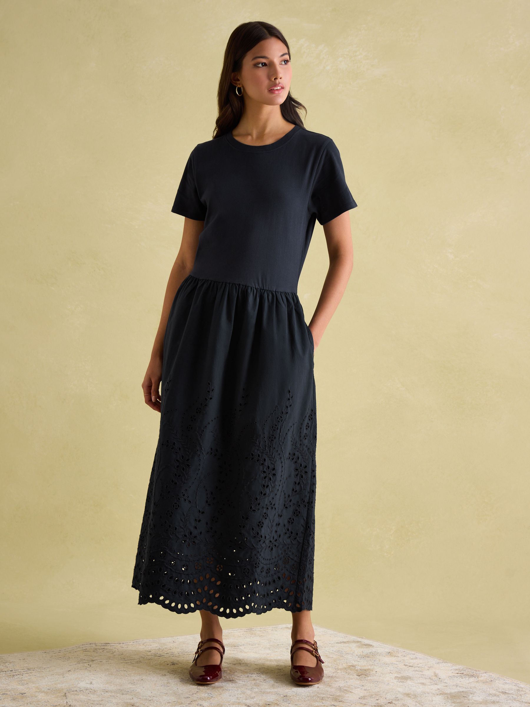 Reid Navy Broderie 100% Cotton Dress - Image 3 of 6
