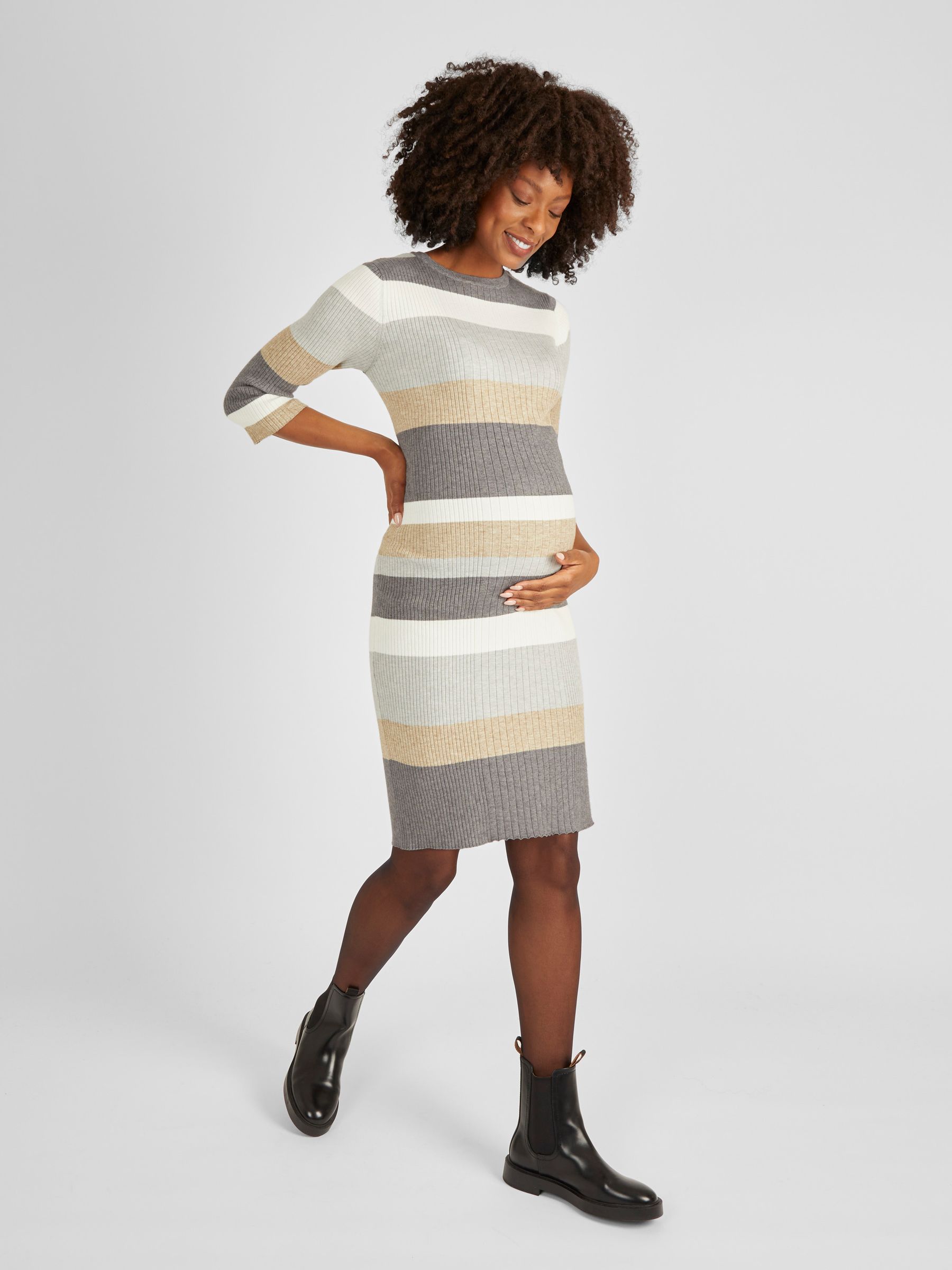 Grey Stripe Knitted Tube Maternity Dress - Image 1 of 4