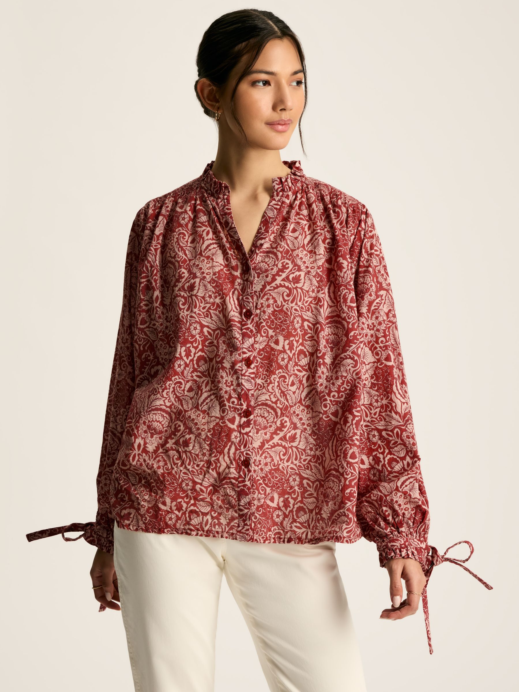 Anna Rust Brown Frill Neck Blouse - Image 1 of 6