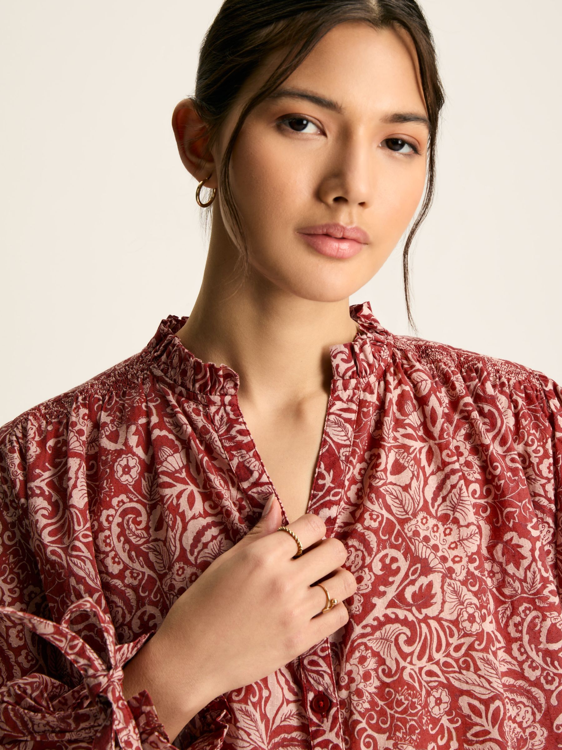 Anna Rust Brown Frill Neck Blouse - Image 4 of 6