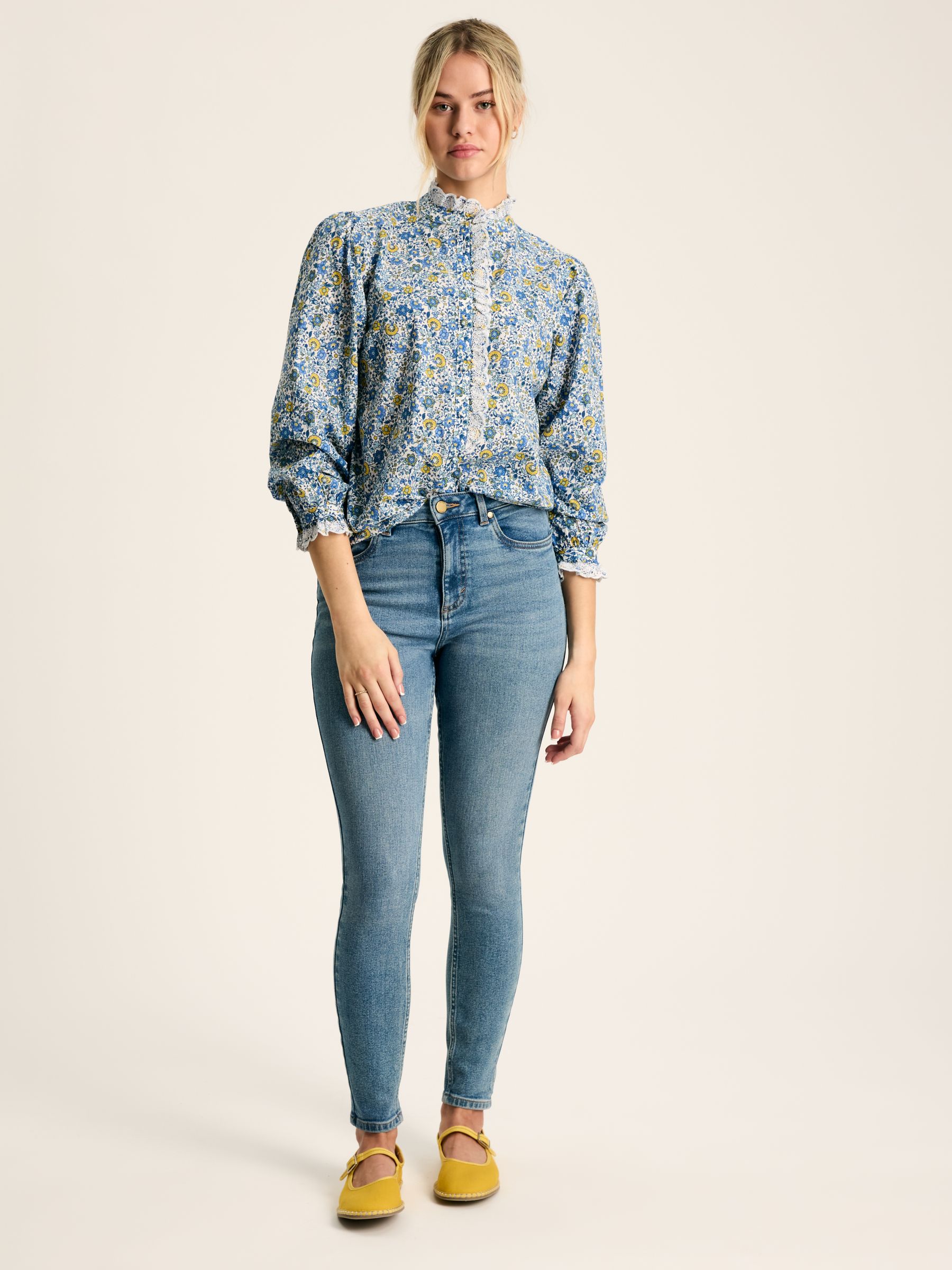Valentina Blue/White Broderie Trim Blouse - Image 3 of 6