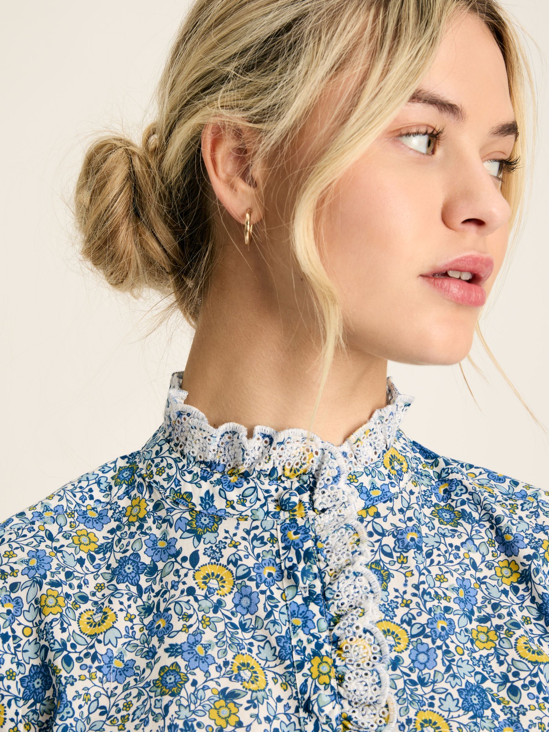 Valentina Blue/White Broderie Trim Blouse | Joules