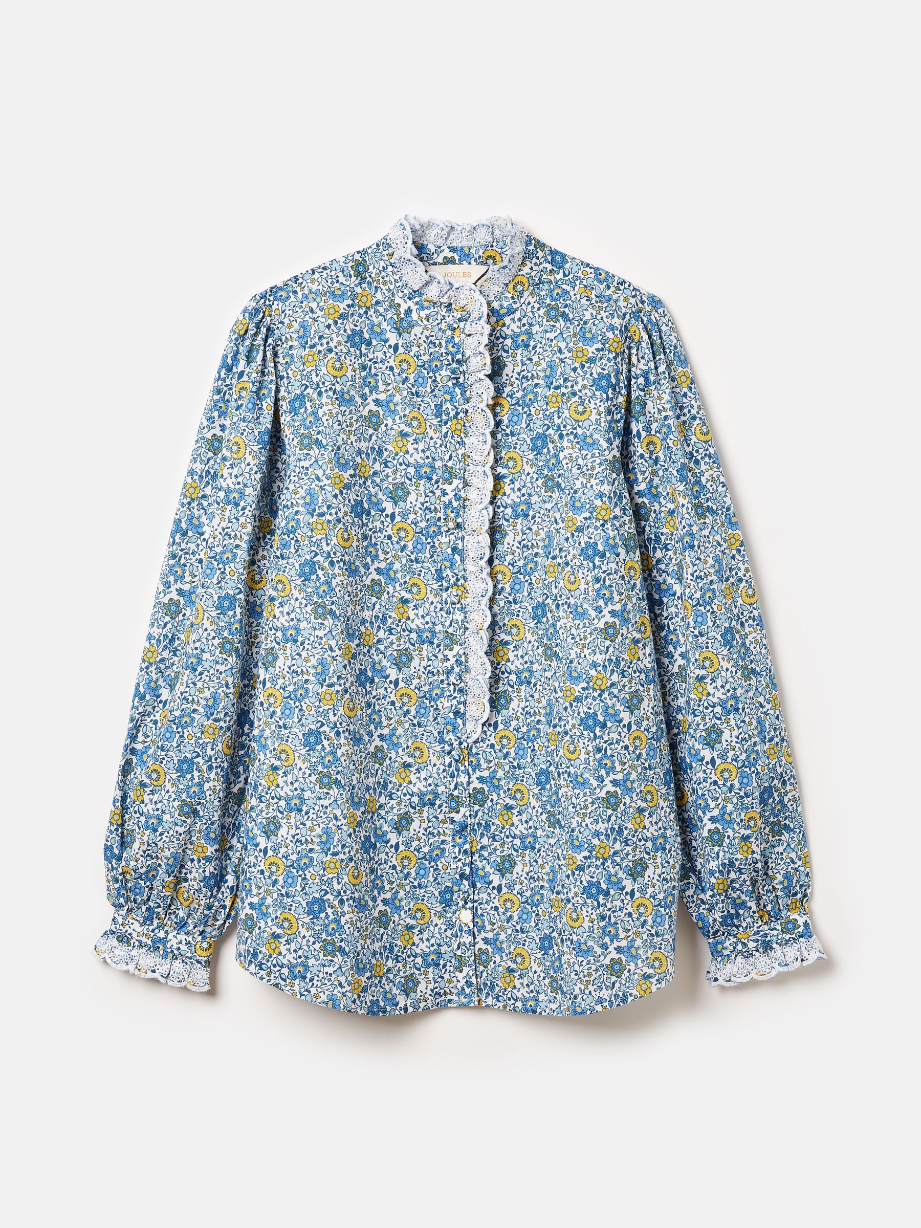 Valentina Blue/White Broderie Trim Blouse | Joules