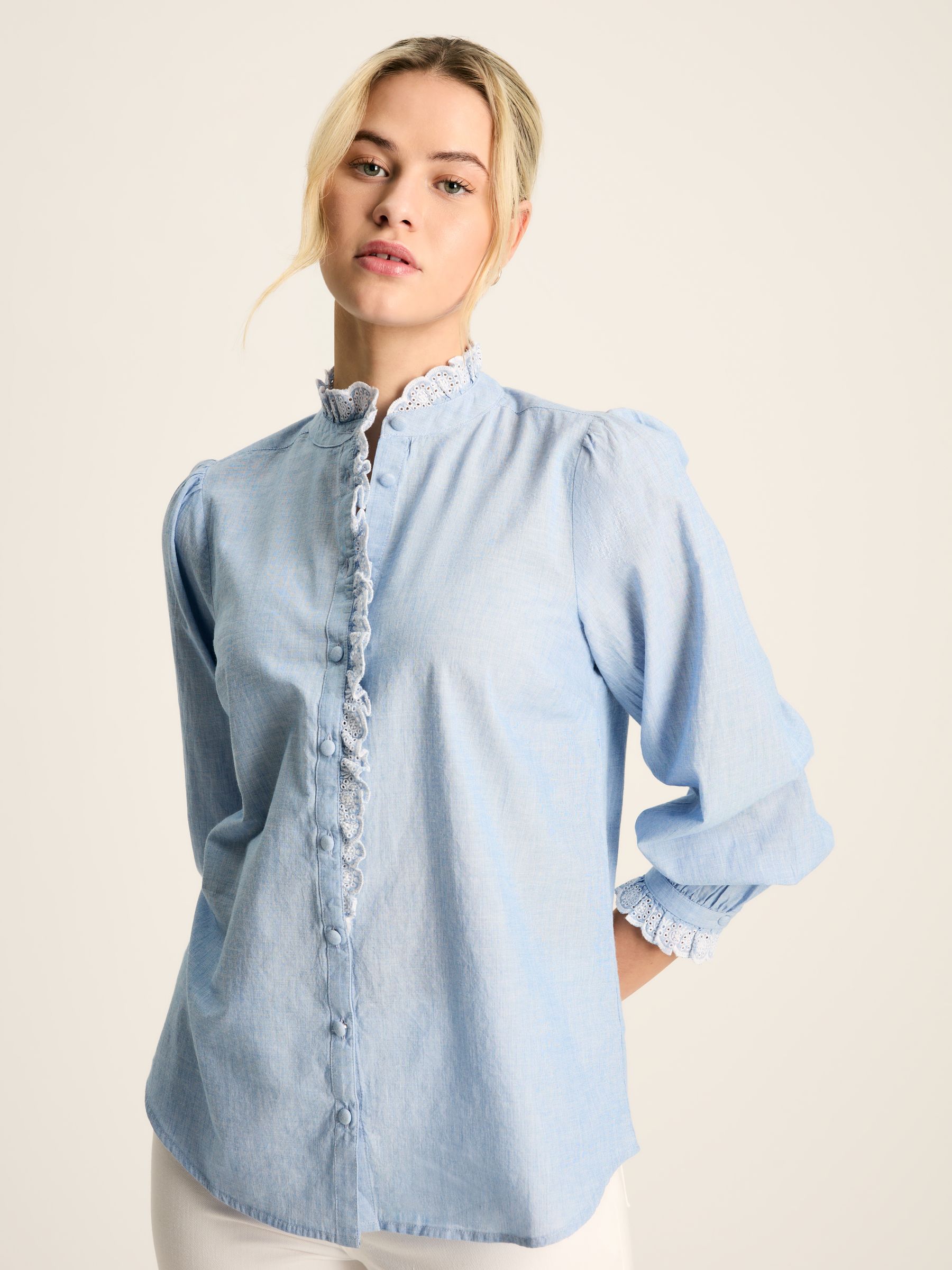 Valentina Blue Broderie Trim Blouse - Image 1 of 2