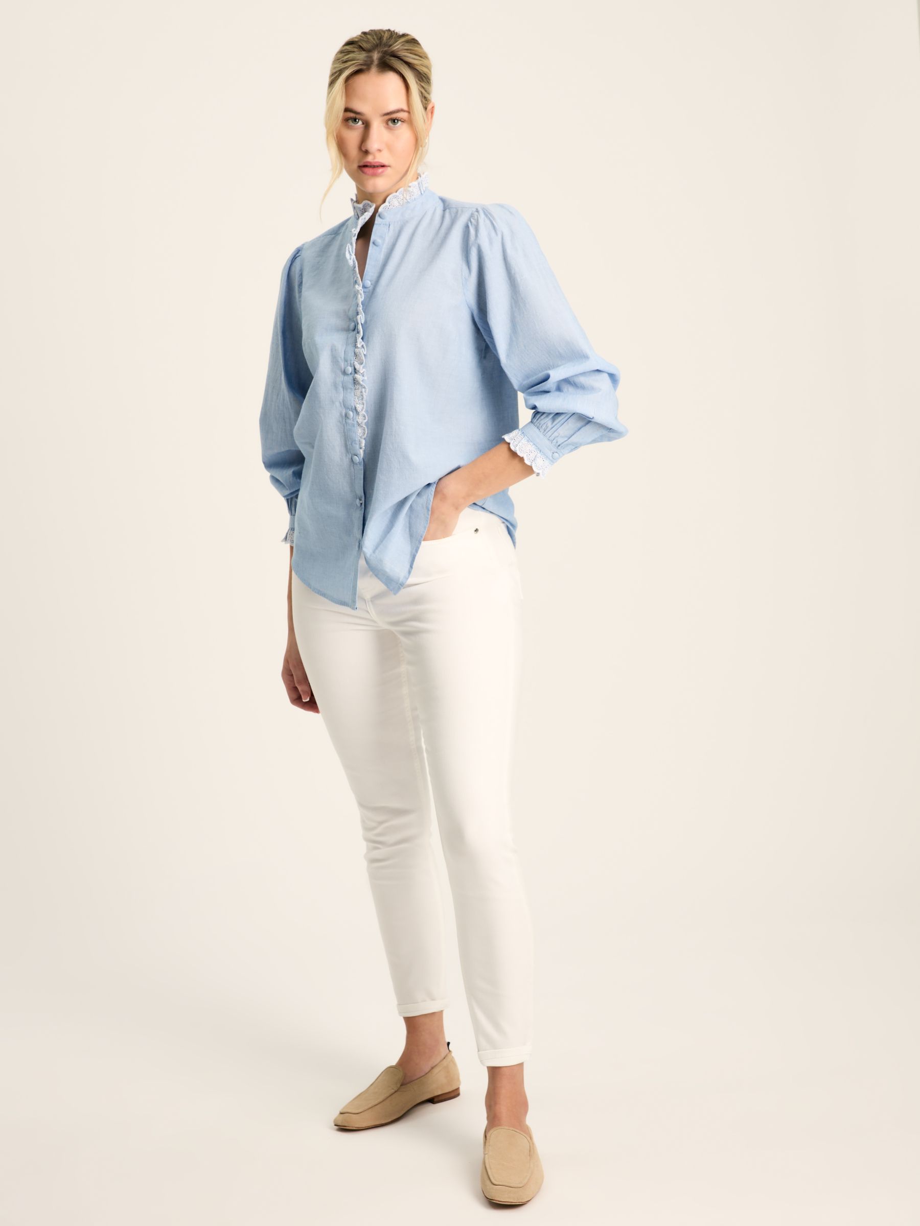 Valentina Blue Broderie Trim Blouse - Image 3 of 6