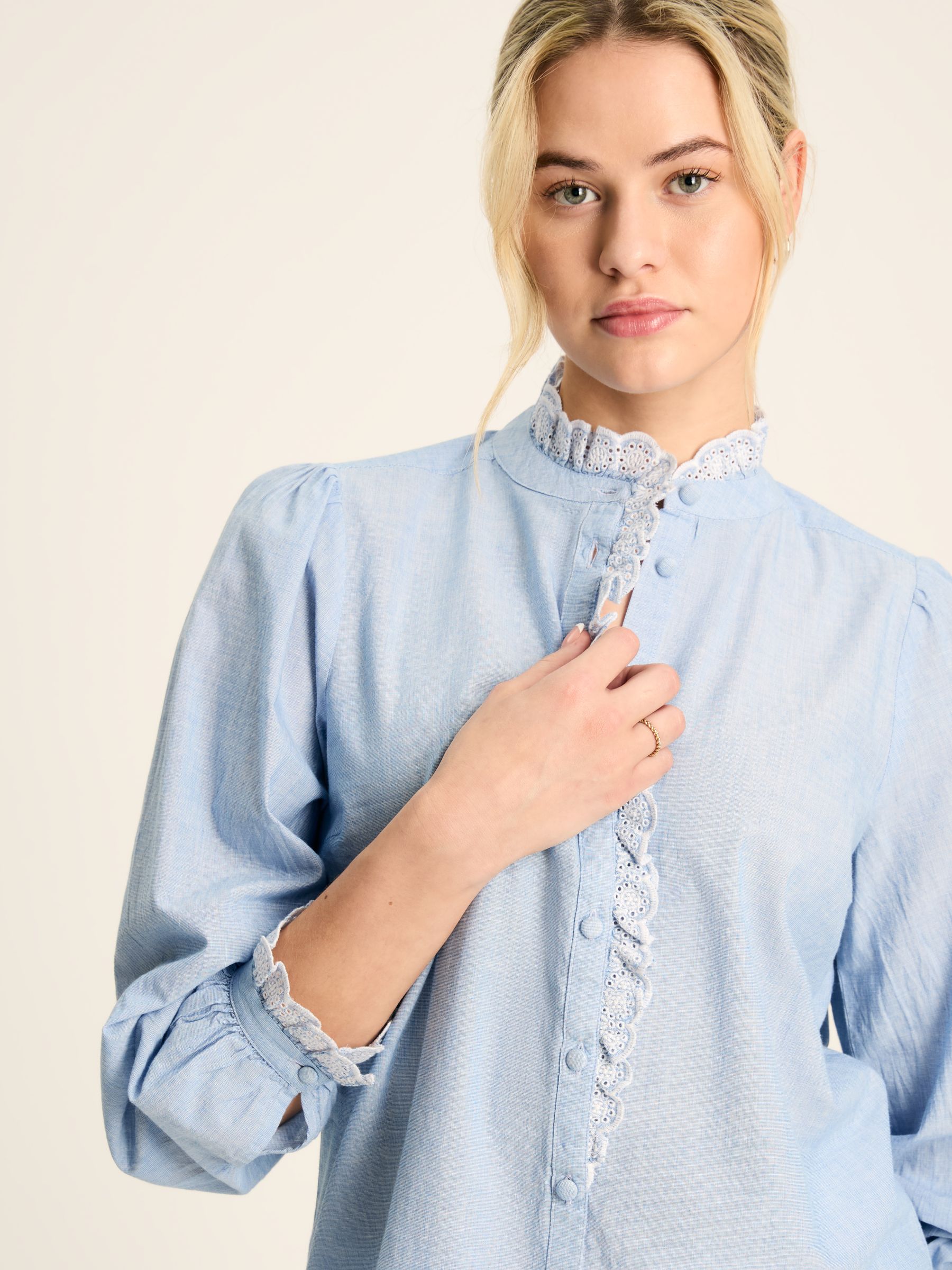 Valentina Blue Broderie Trim Blouse - Image 4 of 6