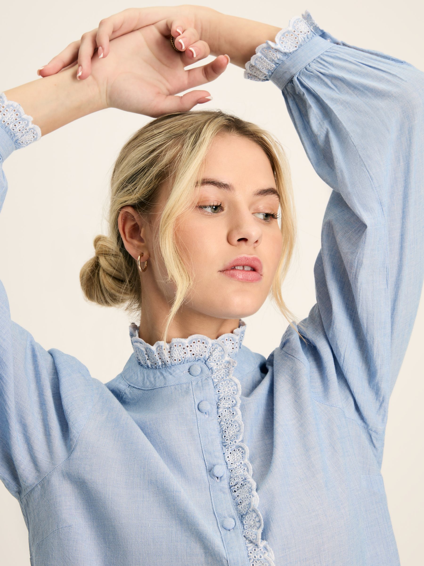 Valentina Blue Broderie Trim Blouse - Image 5 of 6