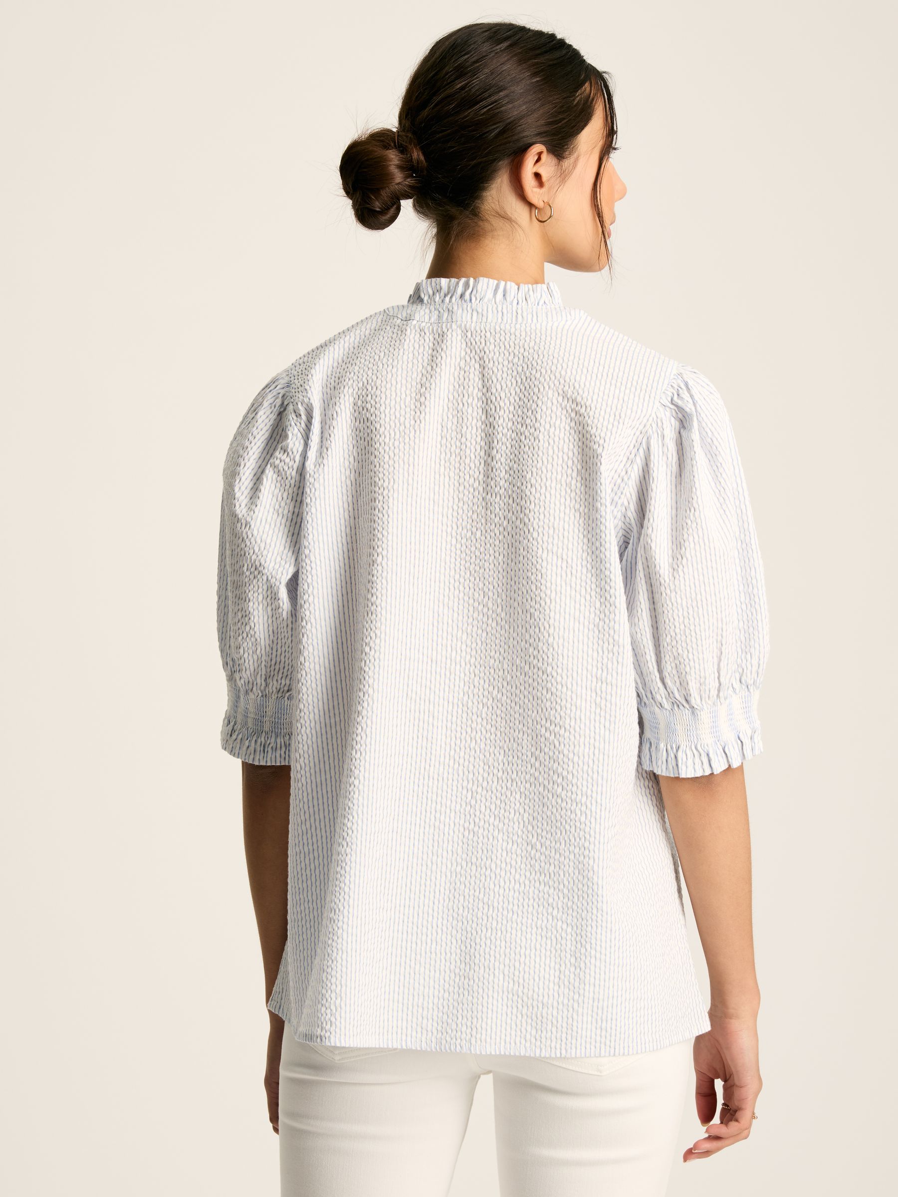 Elle Blue & White Striped Frill Blouse - Image 2 of 7
