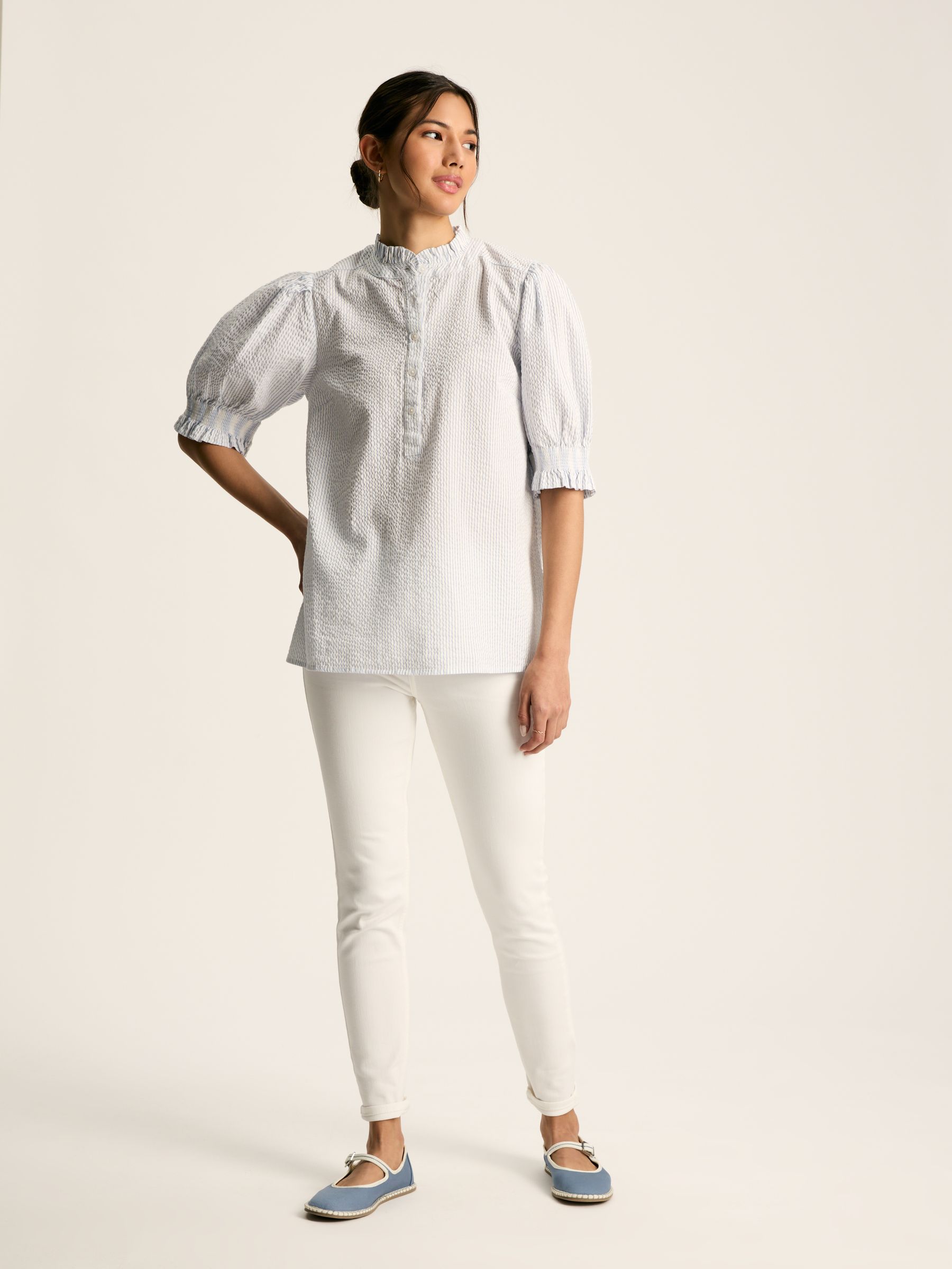 Elle Blue & White Striped Frill Blouse - Image 3 of 7
