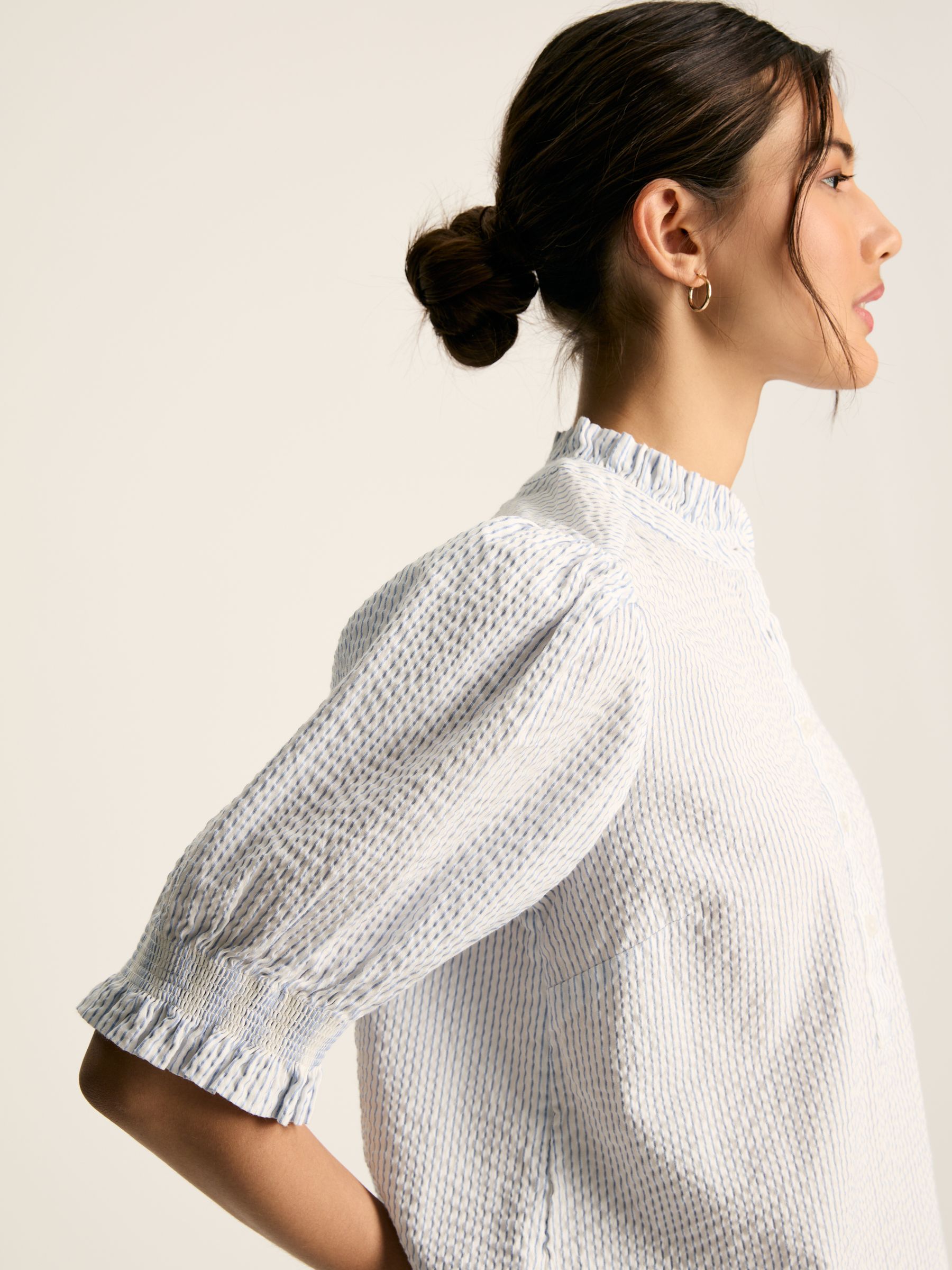 Elle Blue & White Striped Frill Blouse - Image 4 of 7