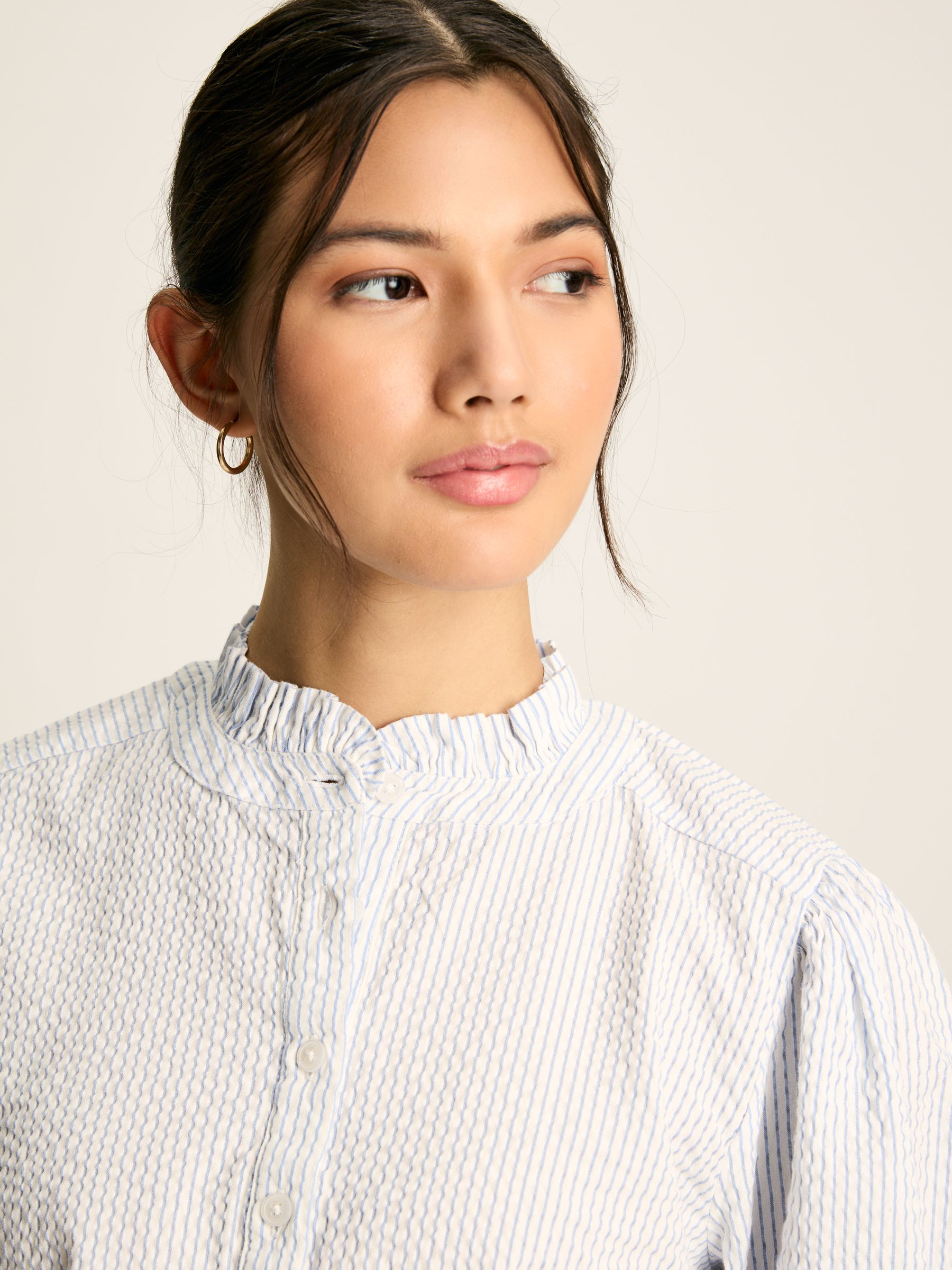 Elle Blue & White Striped Frill Blouse - Image 5 of 7
