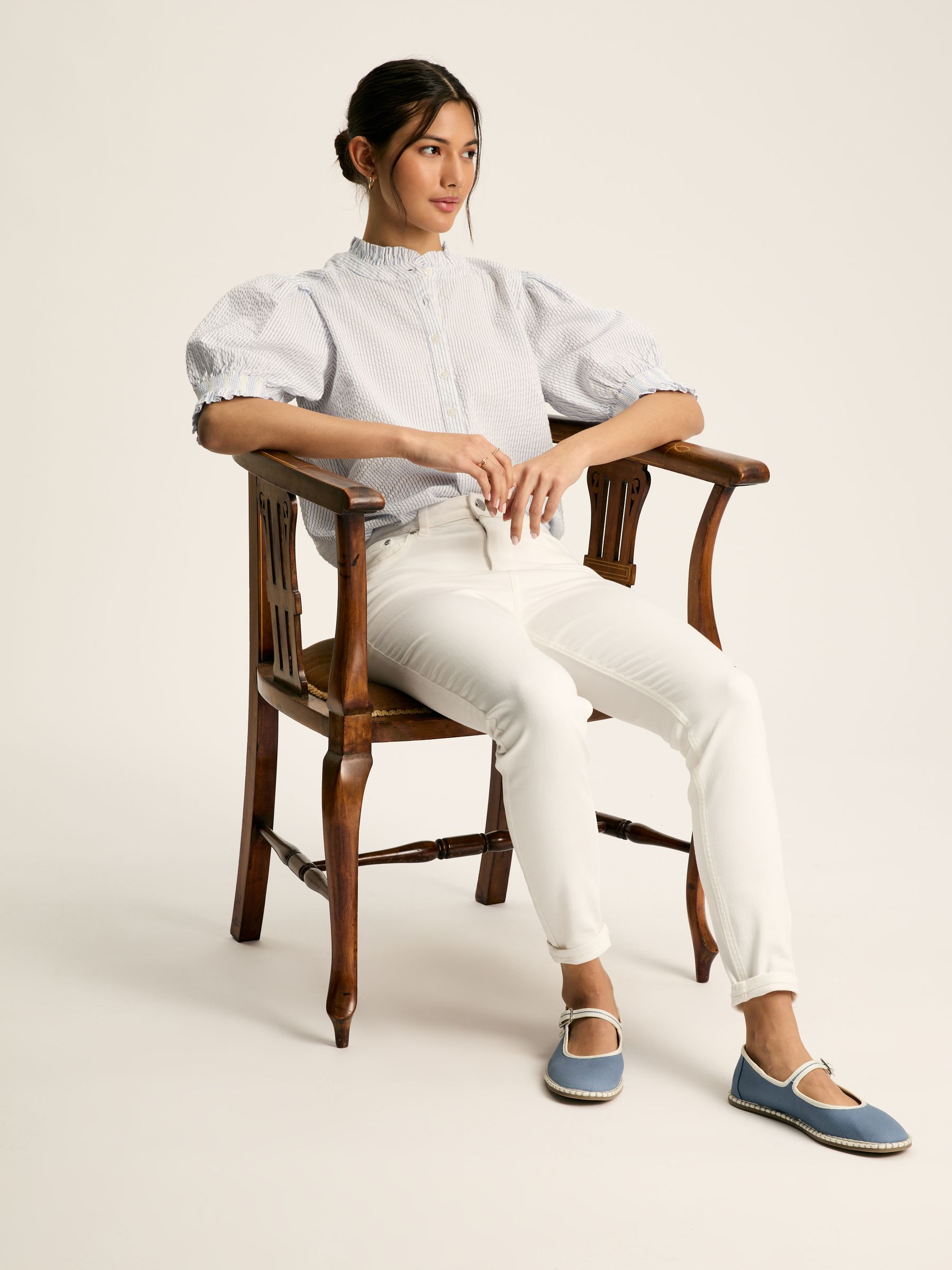 Elle Blue & White Striped Frill Blouse - Image 6 of 7