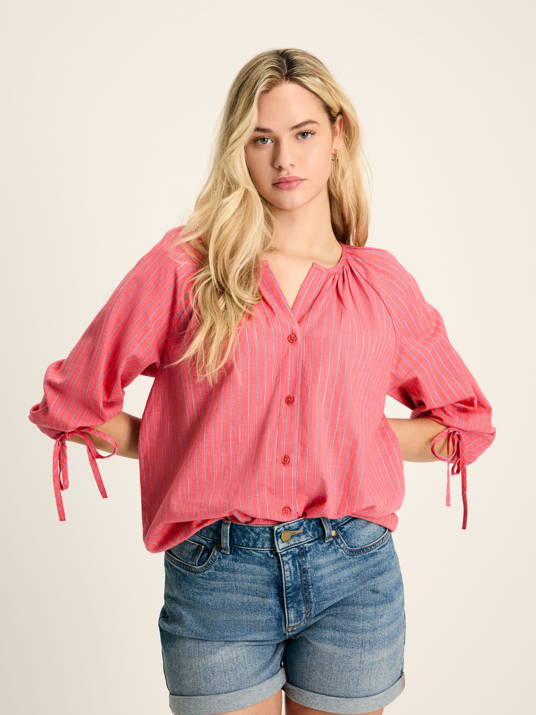 Sylvie Red/Blue Tie Cuff Blouse - Image 1 of 4