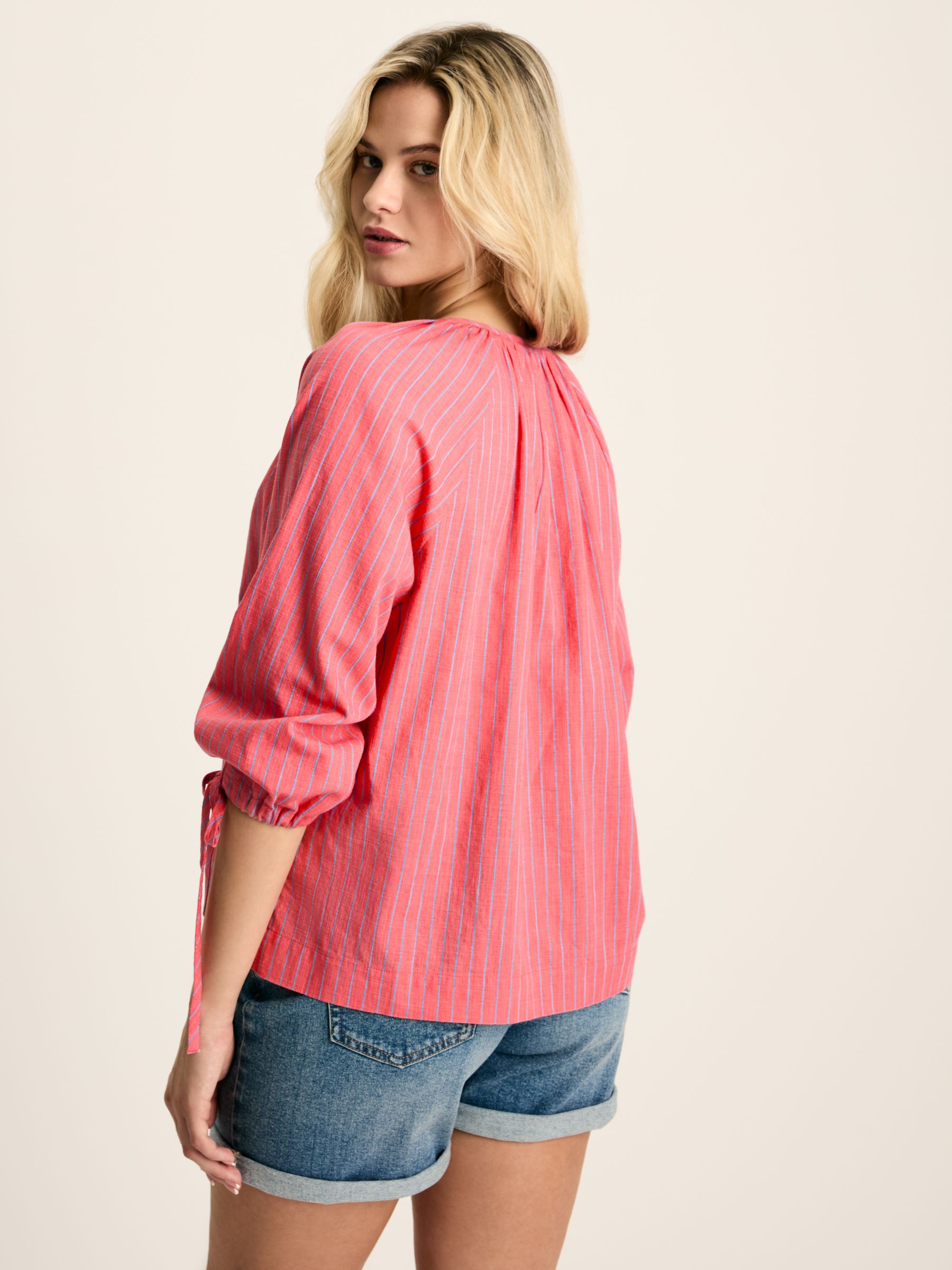 Sylvie Red/Blue Tie Cuff Blouse - Image 2 of 4