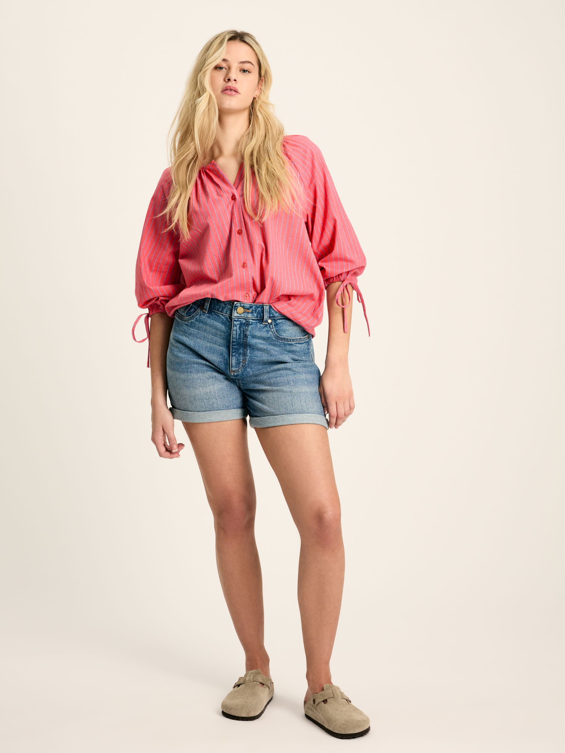 Sylvie Red/Blue Tie Cuff Blouse - Image 3 of 4
