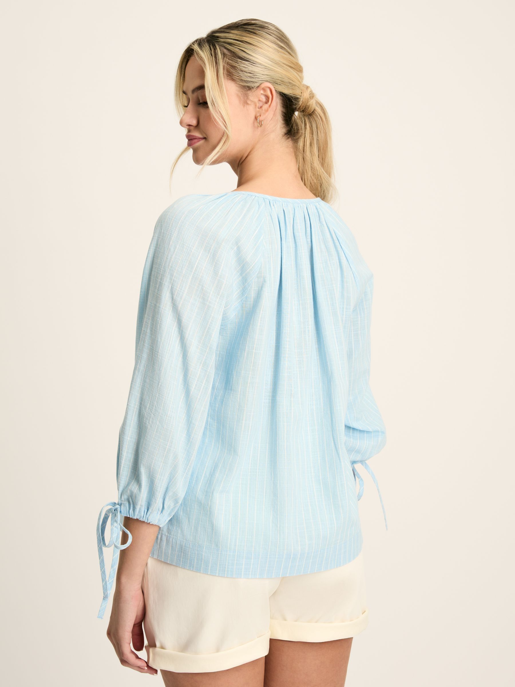 Sylvie Blue/White Tie Cuff Blouse - Image 2 of 5