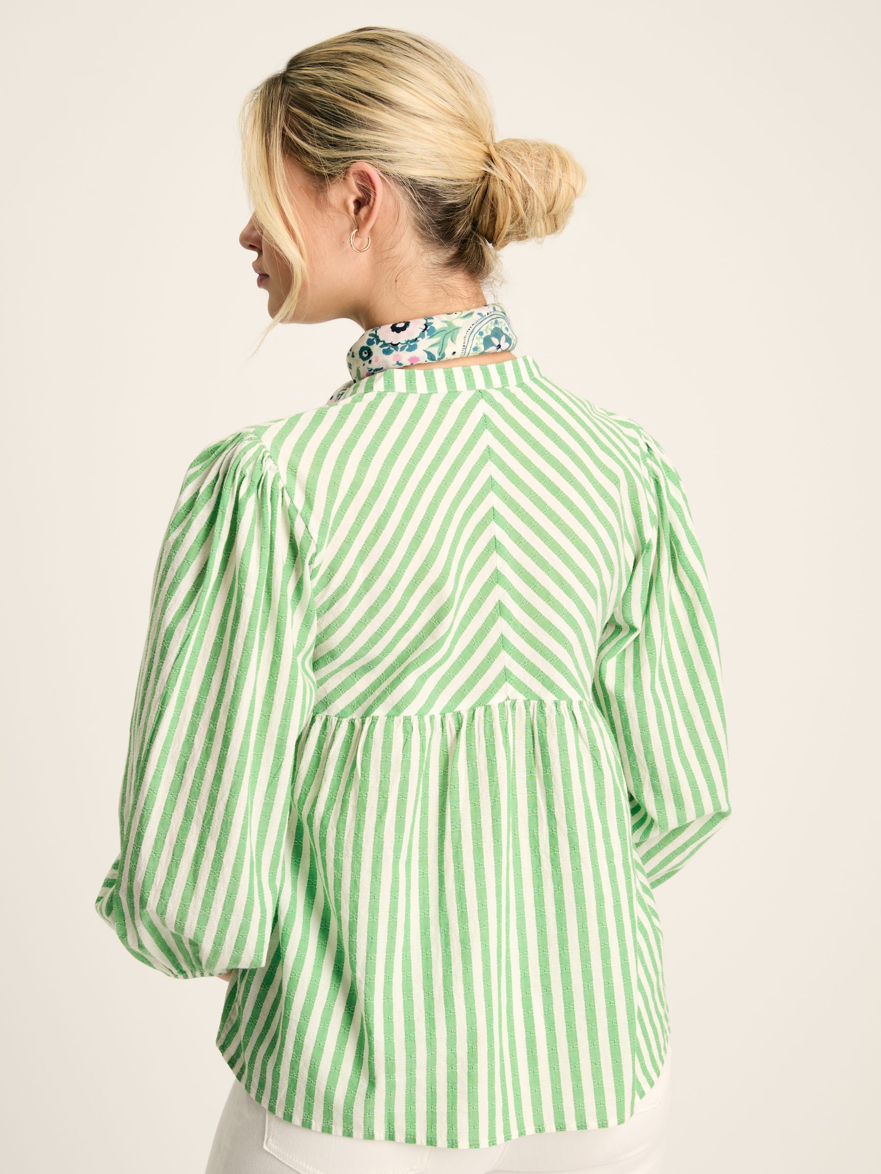 Rowan Green/White Gathered Sleeve Blouse - Image 2 of 7