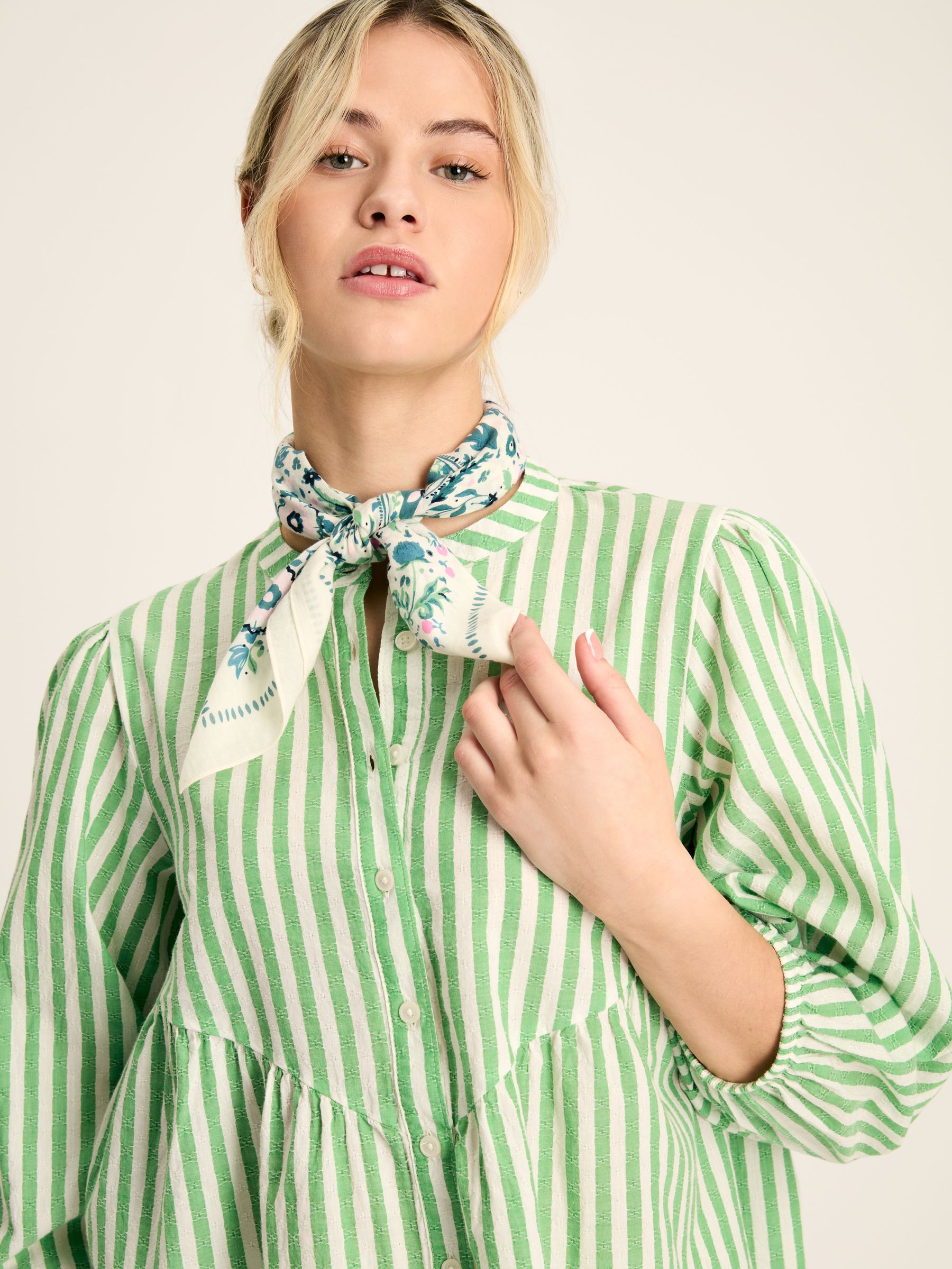 Rowan Green/White Gathered Sleeve Blouse - Image 3 of 7