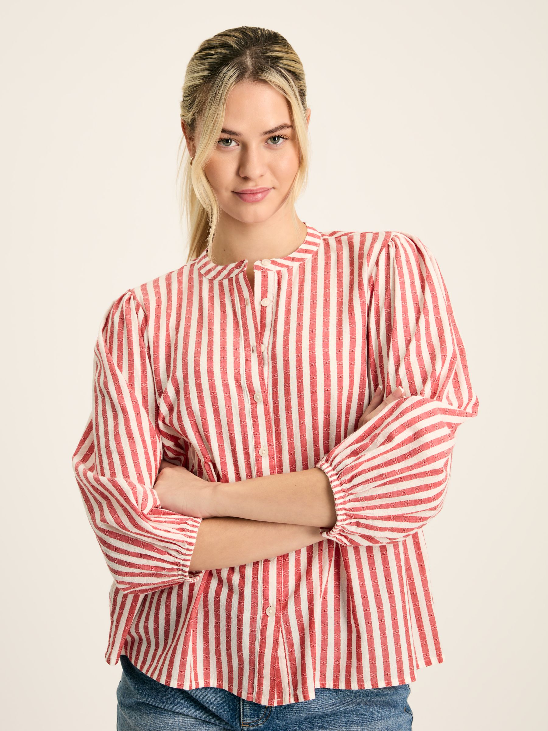 Rowan Red/White Gathered Sleeve Blouse - Image 1 of 6